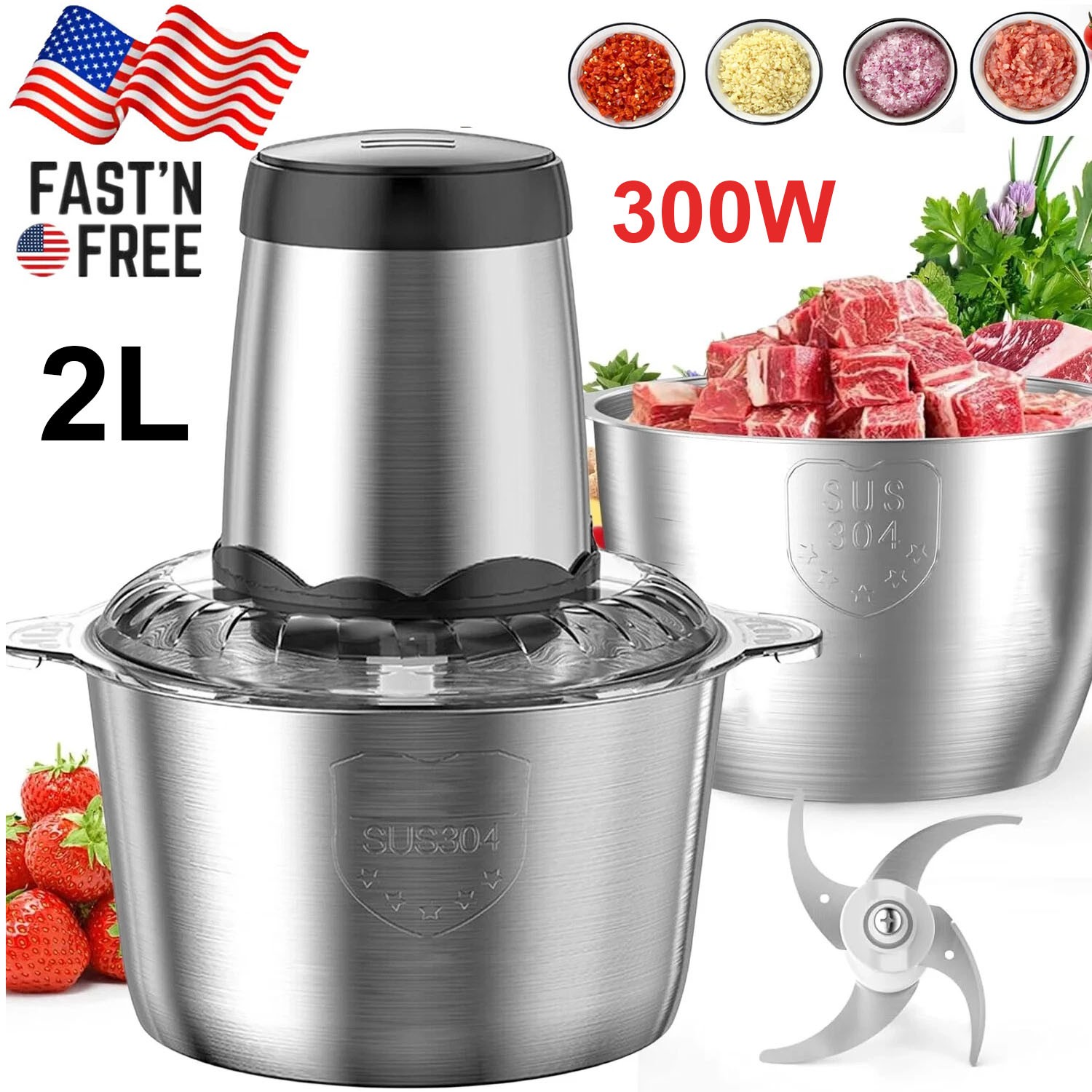 2L Electric Meat Grinder Home Kitchen Industrial Stainless Steel Sausage Maker