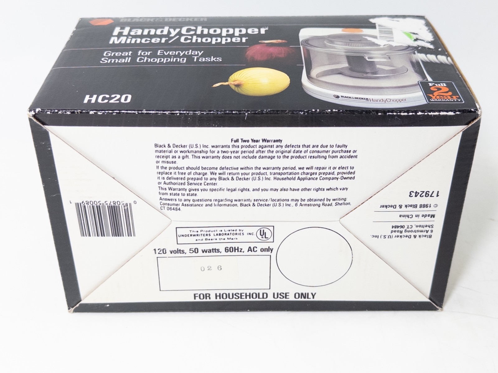 BLACK & DECKER Handy Chopper Mincer/Chopper Model HC 20 1988, New in Box, Unused