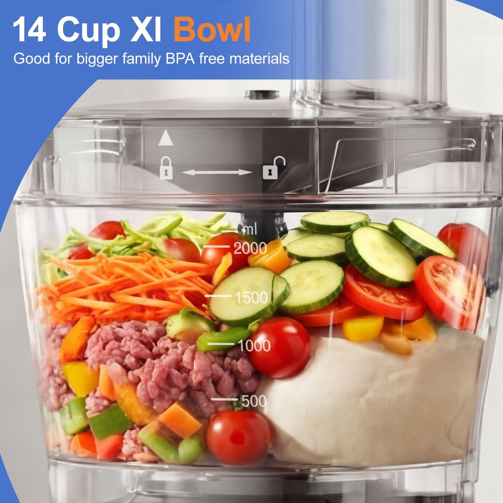 7-in-1 Professional Food Processor, 1000W Powerful Vegetable Chopper, 14-Cup …