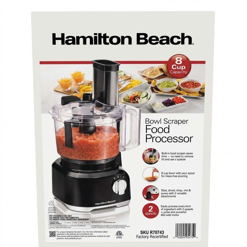 Hamilton Beach Bowl-Scraper Food Processor 8 Cup Capacity Refurbished