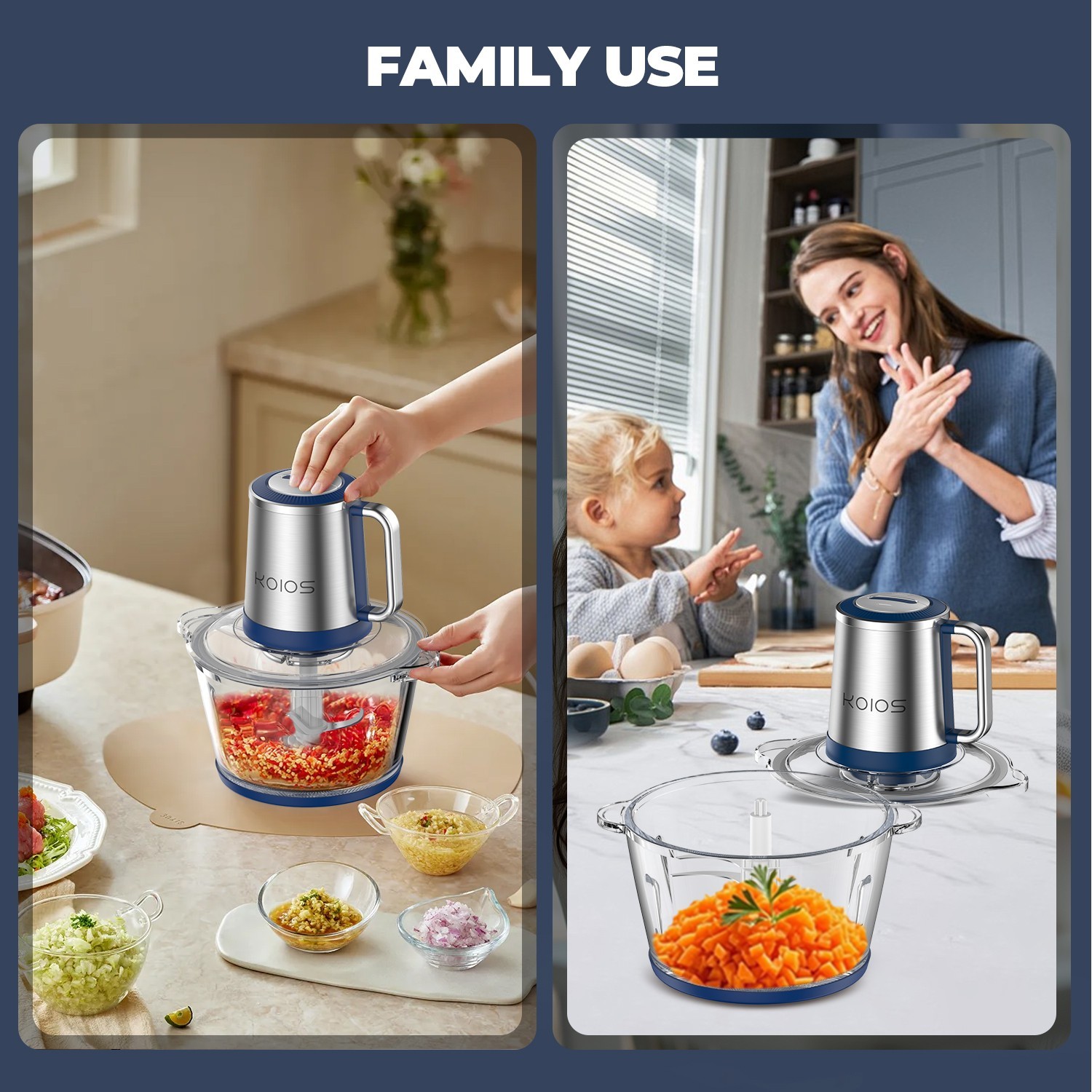 KOIOS 500W Powerful Electric Food Processor Kitchen Food Chopper Blender 8 Cups