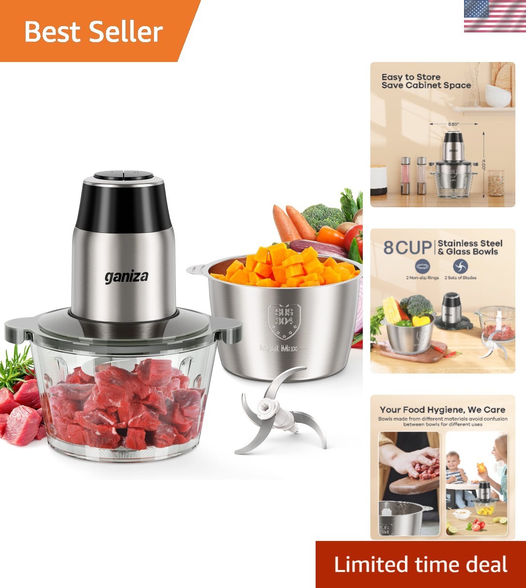 Versatile Kitchen Helper: 450W Electric Chopper & Grinder with Safety Features