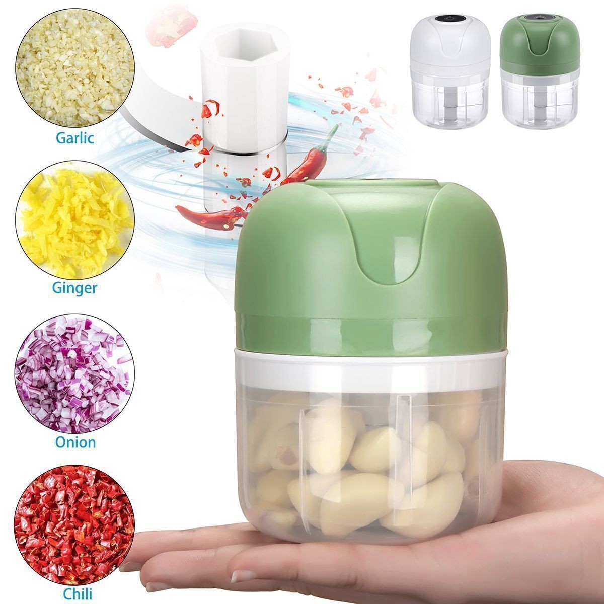 Electric 250ML Garlic Press Chopper Chili Onion Fruits Meat Mincer Blender Mixer