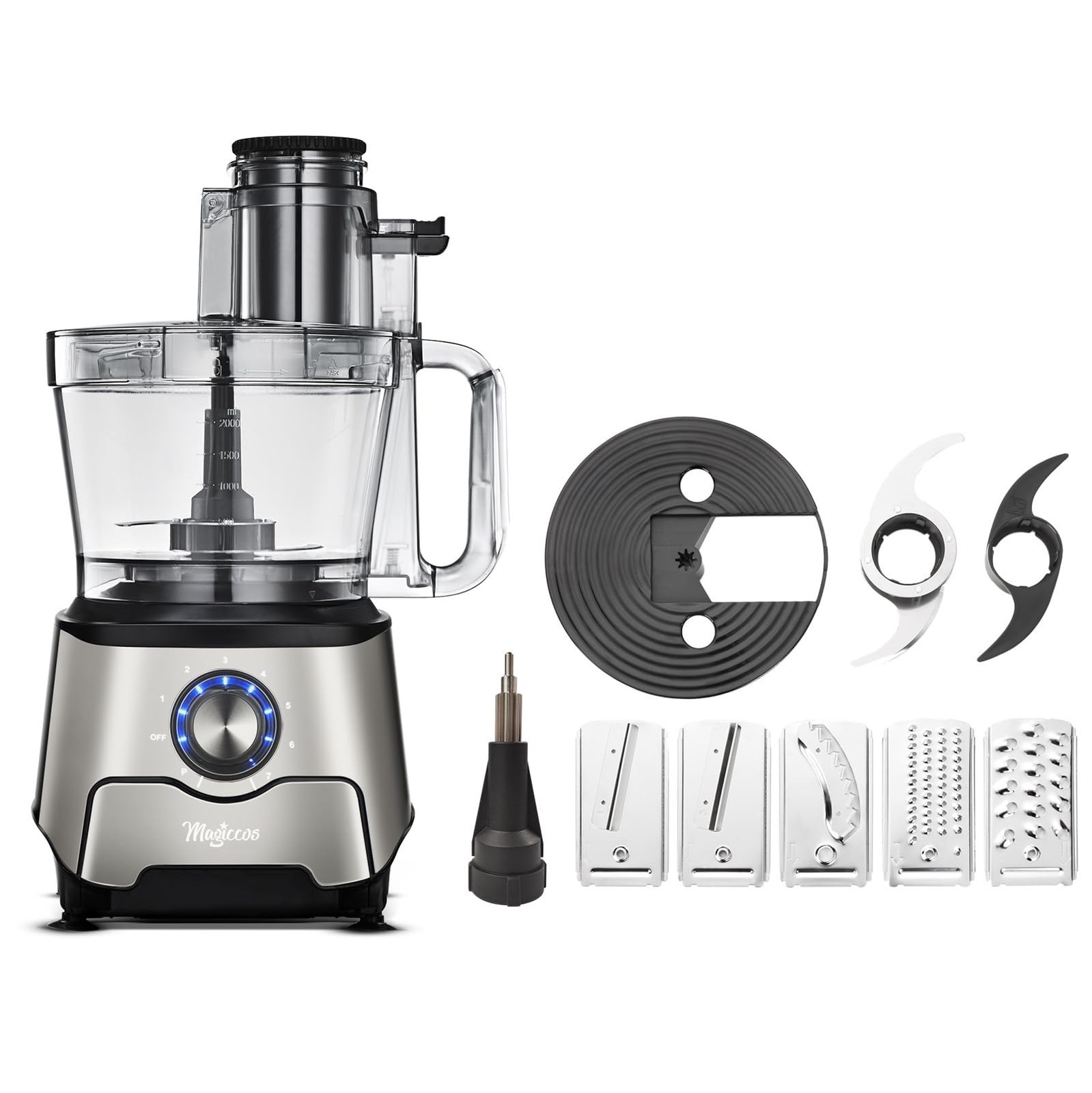 14-Cup Food Processor, 1000W Motor, Storage Drawer, Gray Color
