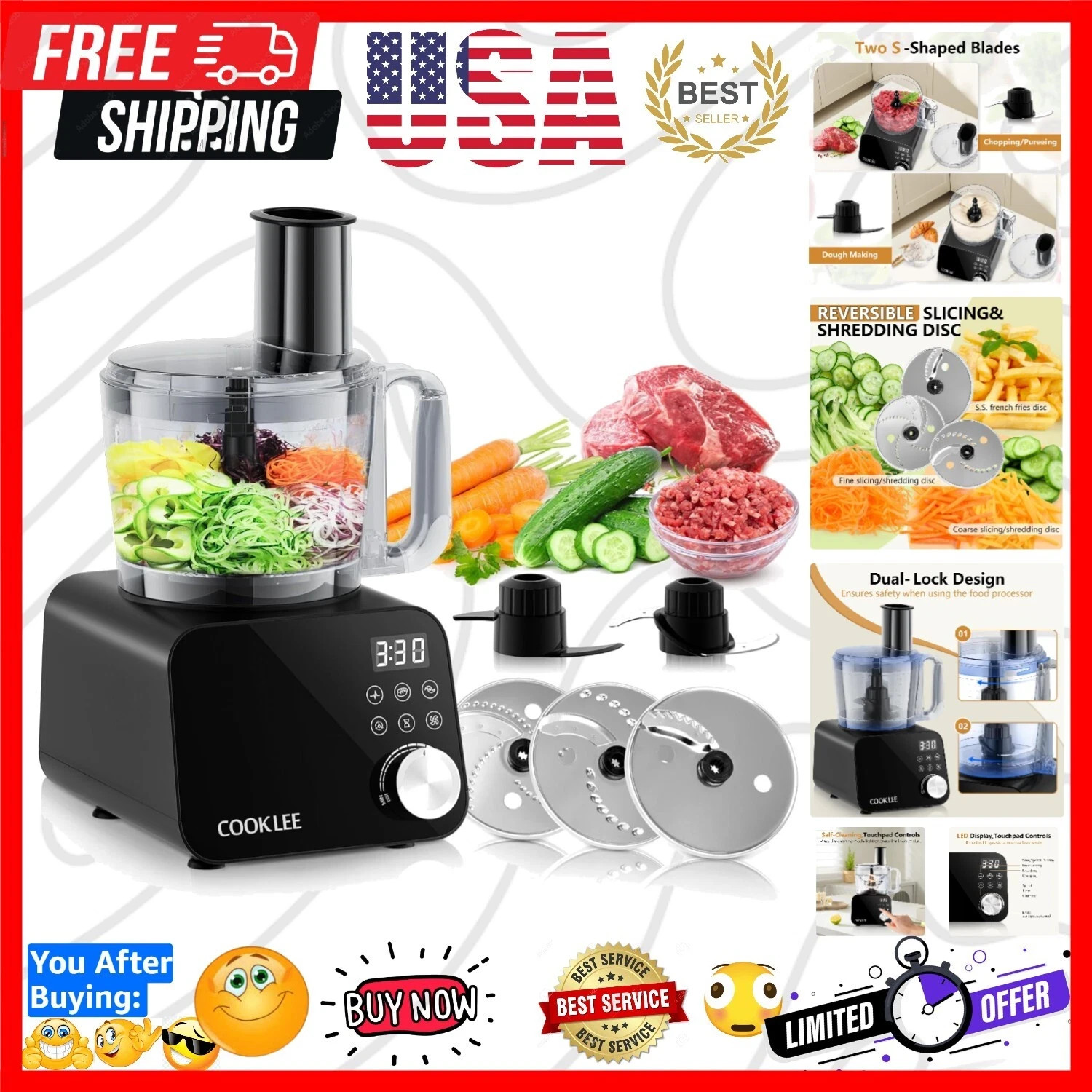 Elegant 600W Electric Food Processor – 12-Cup Multi-Function Chopper in Black