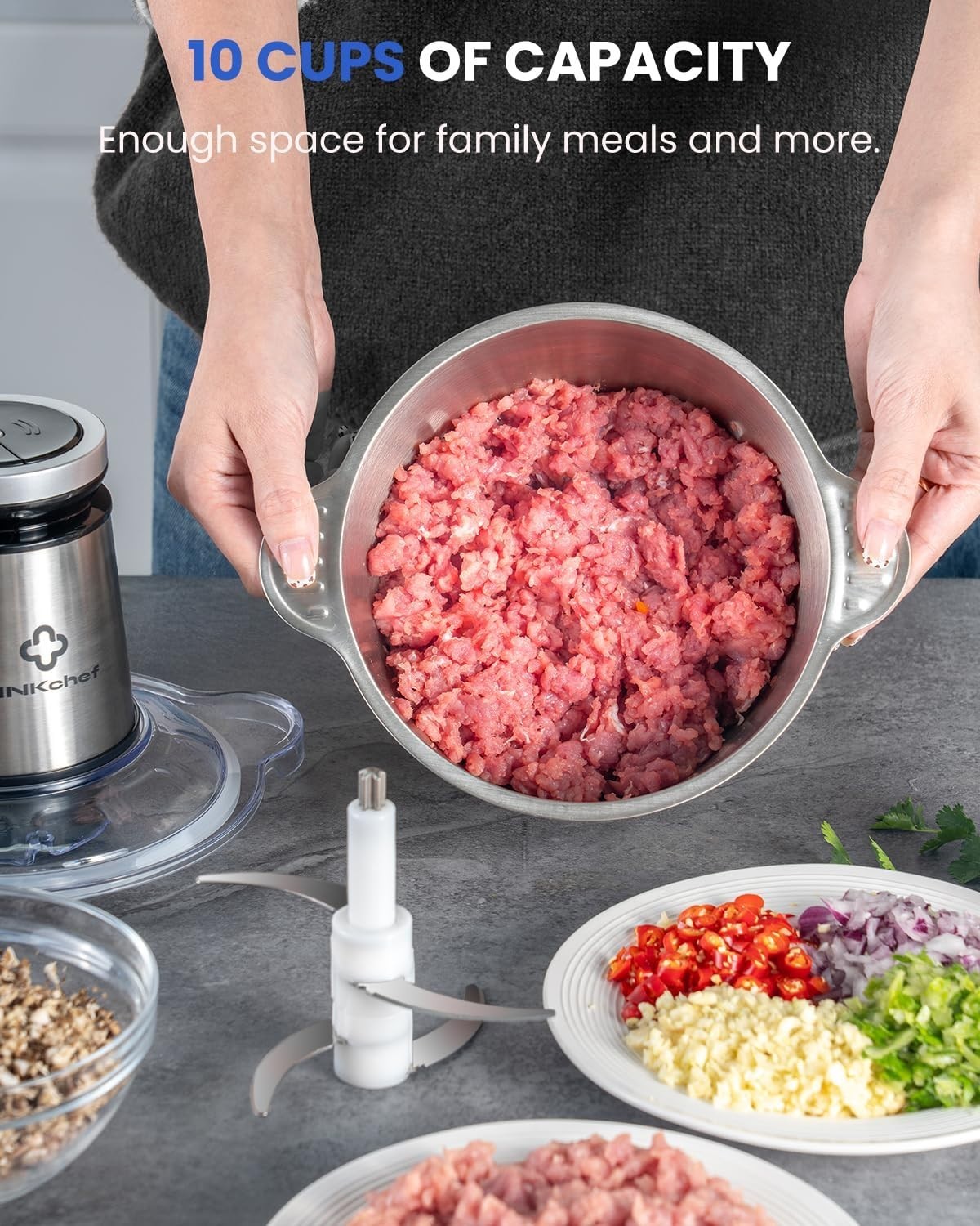 LINKChef Food Processor 10 Cup 600W Electric Meat Grinder Chopper Stainless