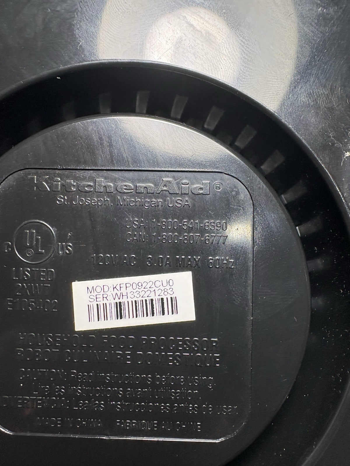 KitchenAid KFP0922CU0 Food Processor Base Motor Unit Only Silver Gray Tested