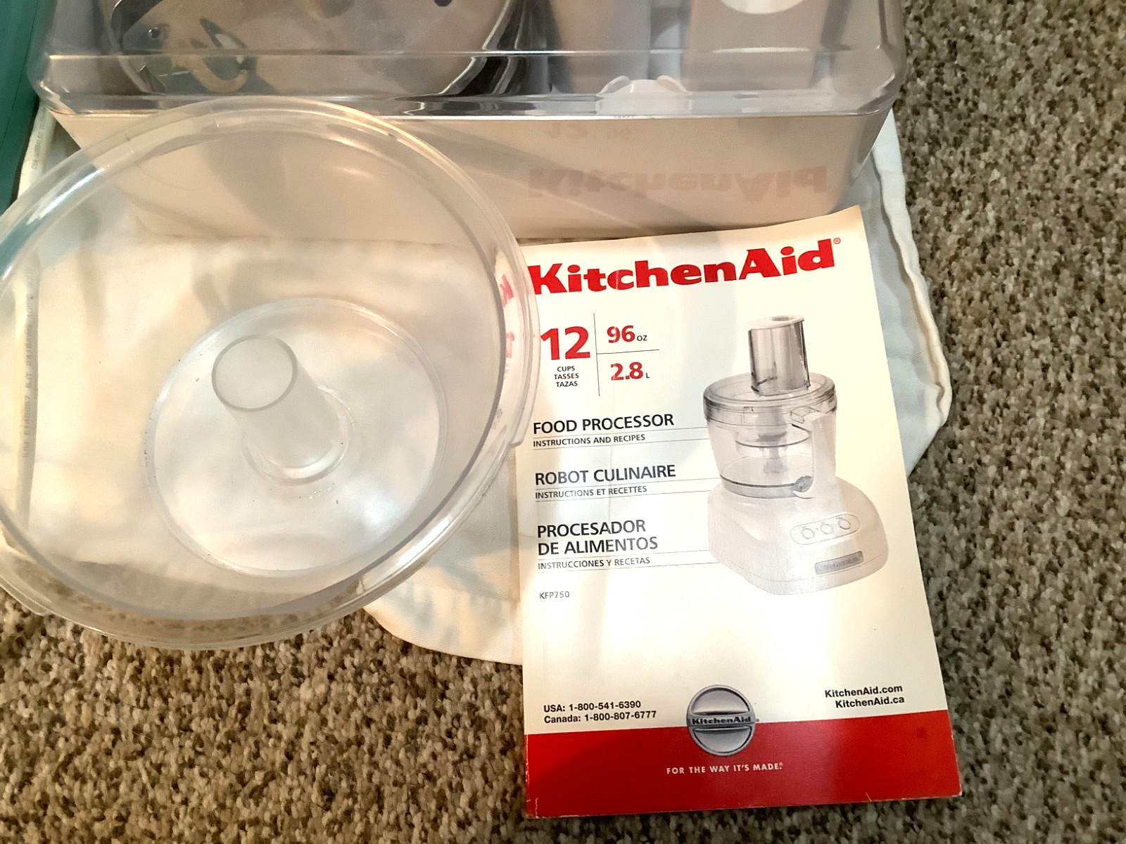Kitchen Aid 12-Cup Food Processor KFP750 w/Accessories Rare Aqua blue