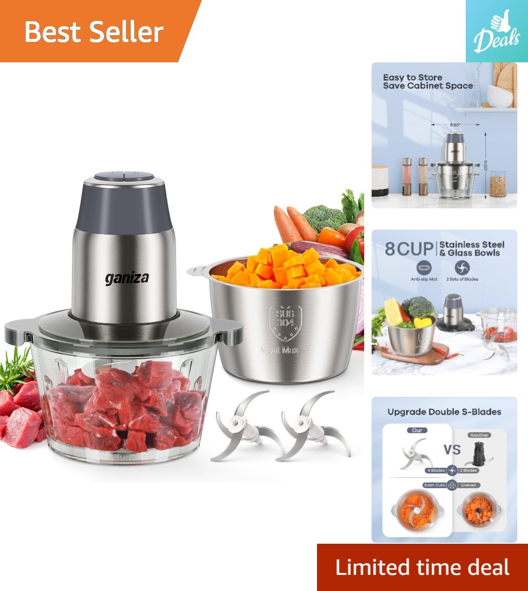 All-in-One Food Processor & Meat Grinder: High-Powered 450W with Dual Bowls