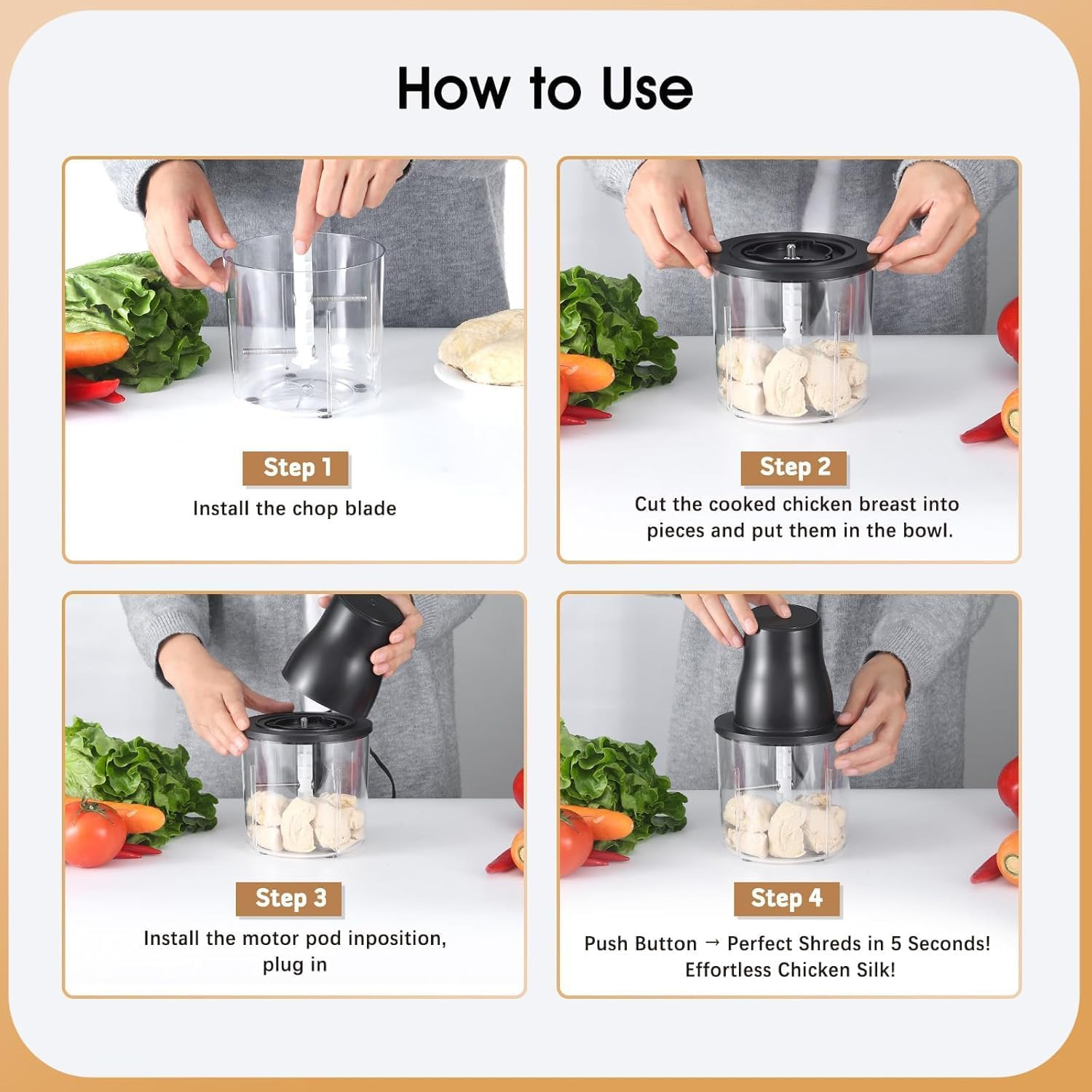 3-In-1 Upgraded Food Processor with Electric Chicken Shredder | 1.5L Bowls Veget