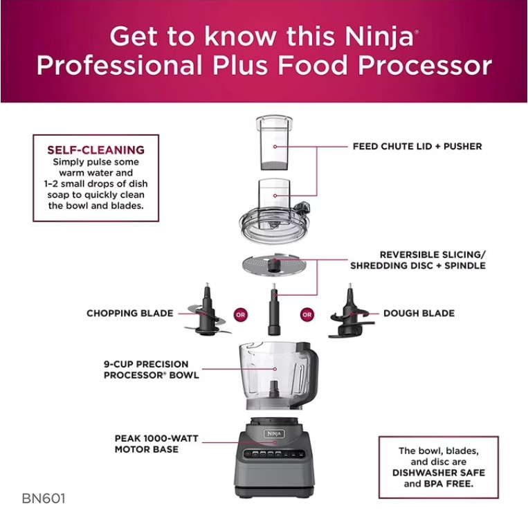 Ninja BN601 Professional Plus Food Processor 9-Cup 1000W Auto-iQ Refurbished