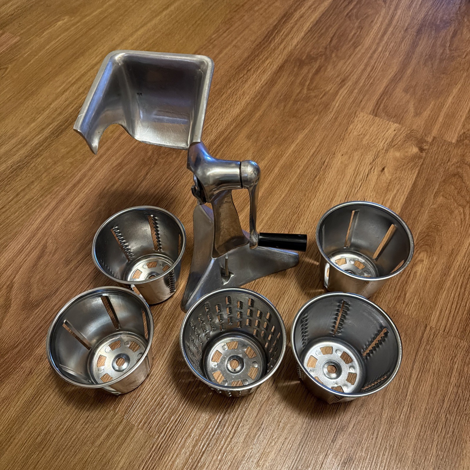 Vintage Kitchen-Quip, Inc. Manual Food Processor with 5 Cones And Suction Base