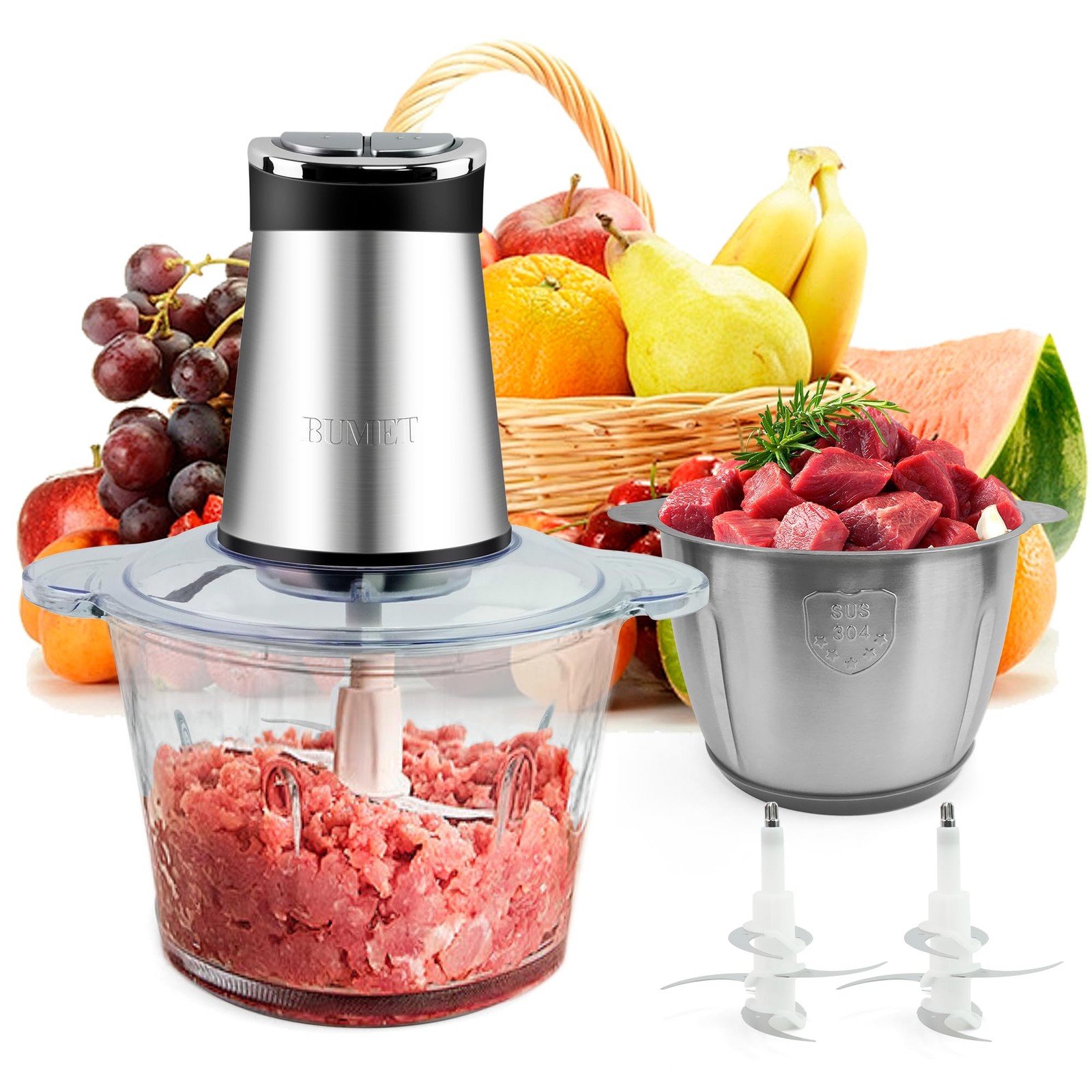 2X12-cup bowls 800W Electric Food Processor with LED timer. 3-Tiered 6 Cuttin…