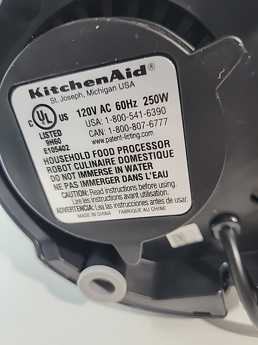 KitchenAid 7 Cup Food Processor Base Motor Model E105402 Black
