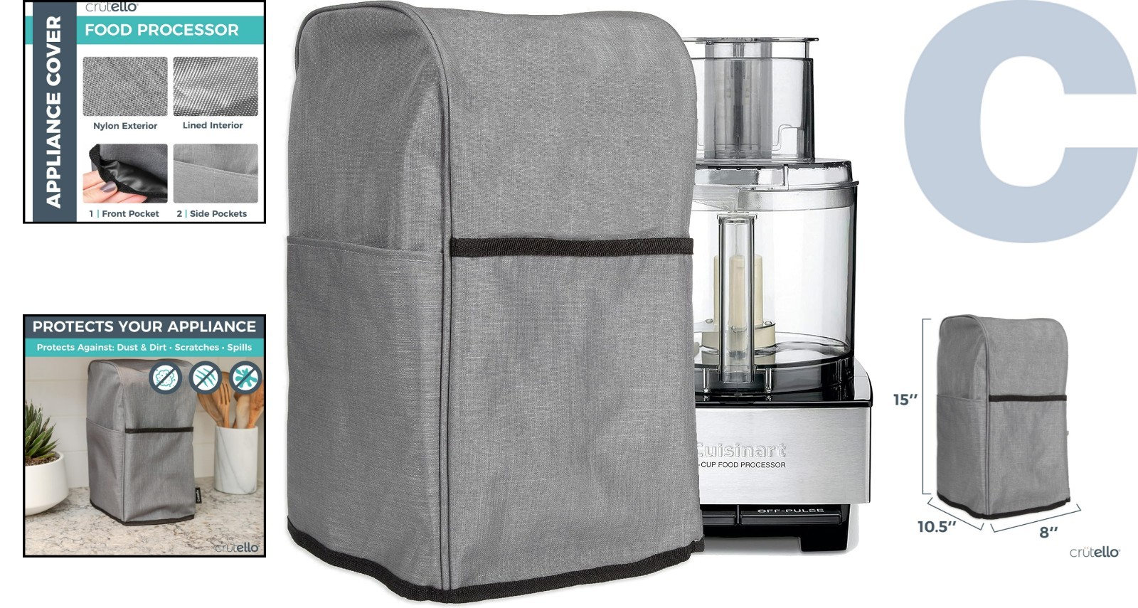 Elegant Food Processor Cover with Front & Side Pockets for 11-14 Cup Models