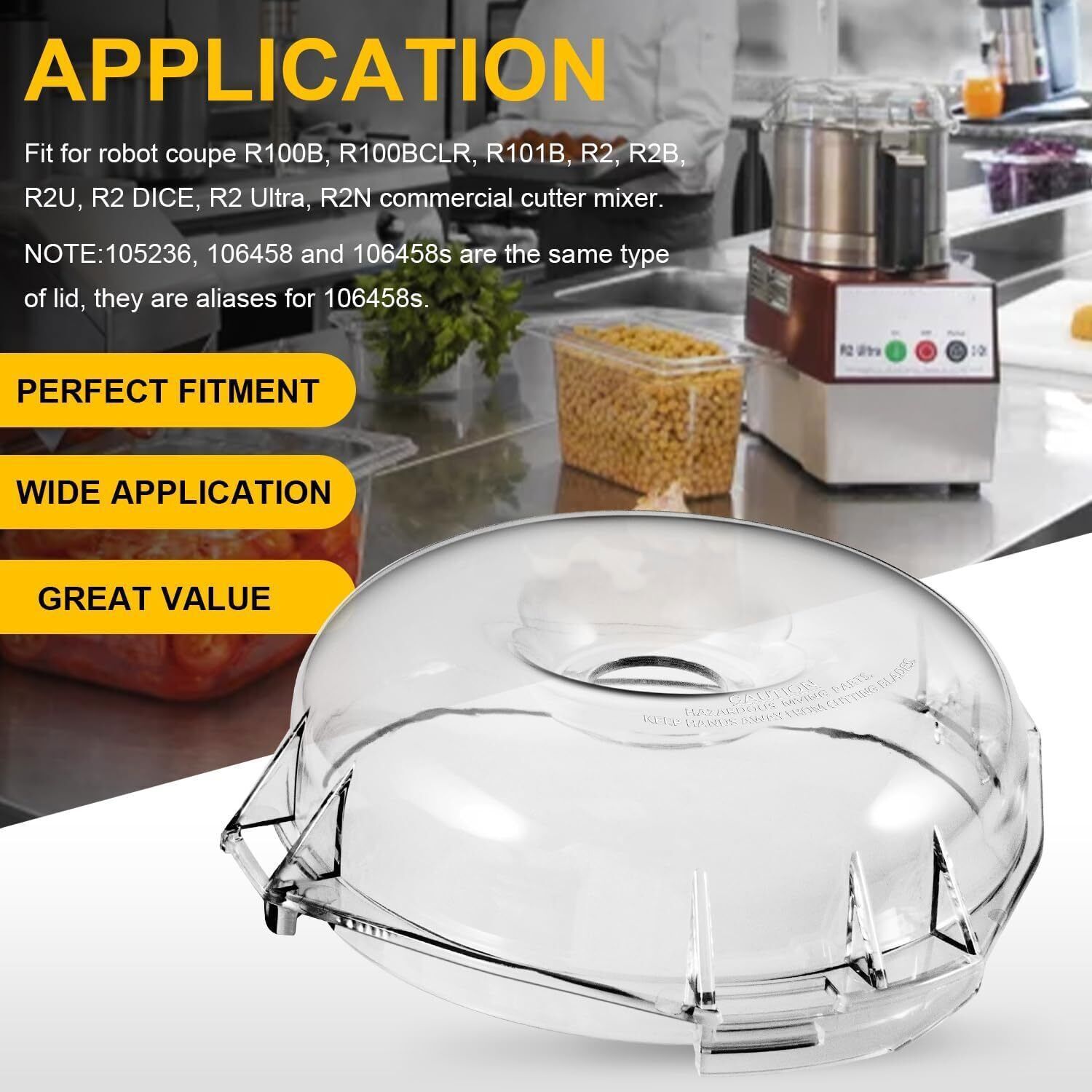 106458S Cutter Bowl Lid Fit for Robot Coupe R100B R100BCLR R101B R2 R2B R2 Dice