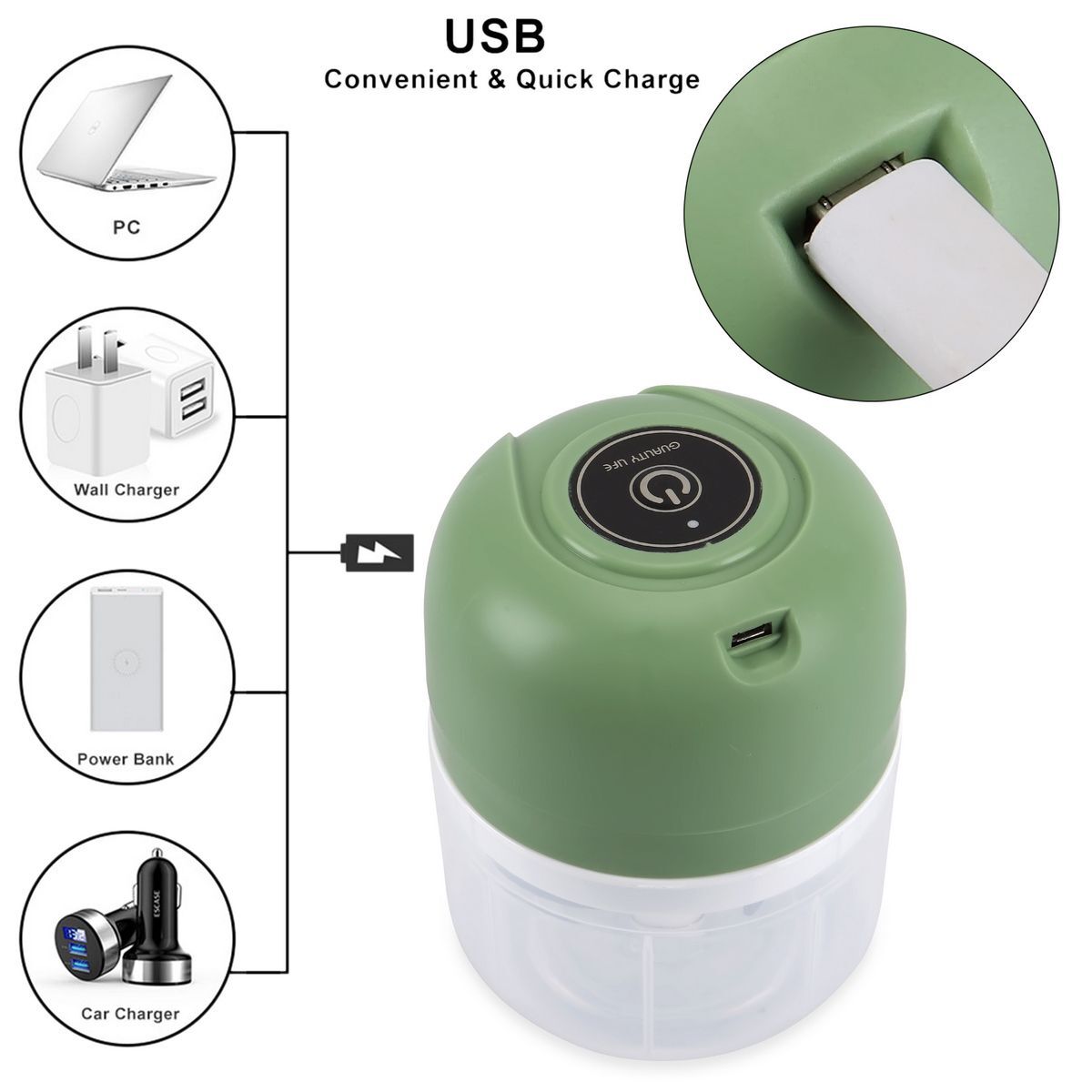 250ML+100ML Mini Electric Garlic Press Chopper Chili Onion Fruits Meat Mincer
