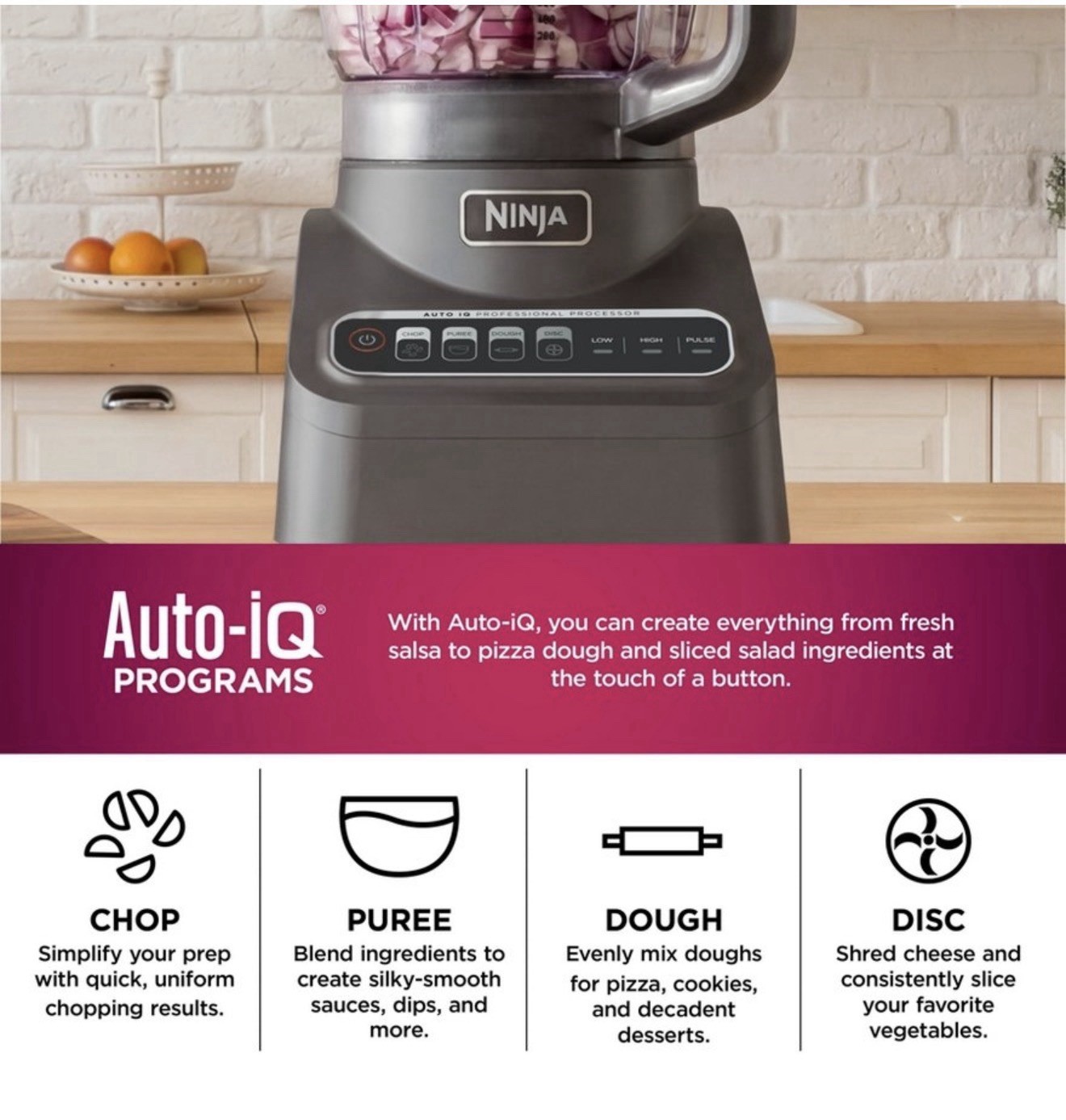 Ninja XL Food Processor Auto-iQ 1000W 9-Cup Bowl, Chopping & Dough Blade, New