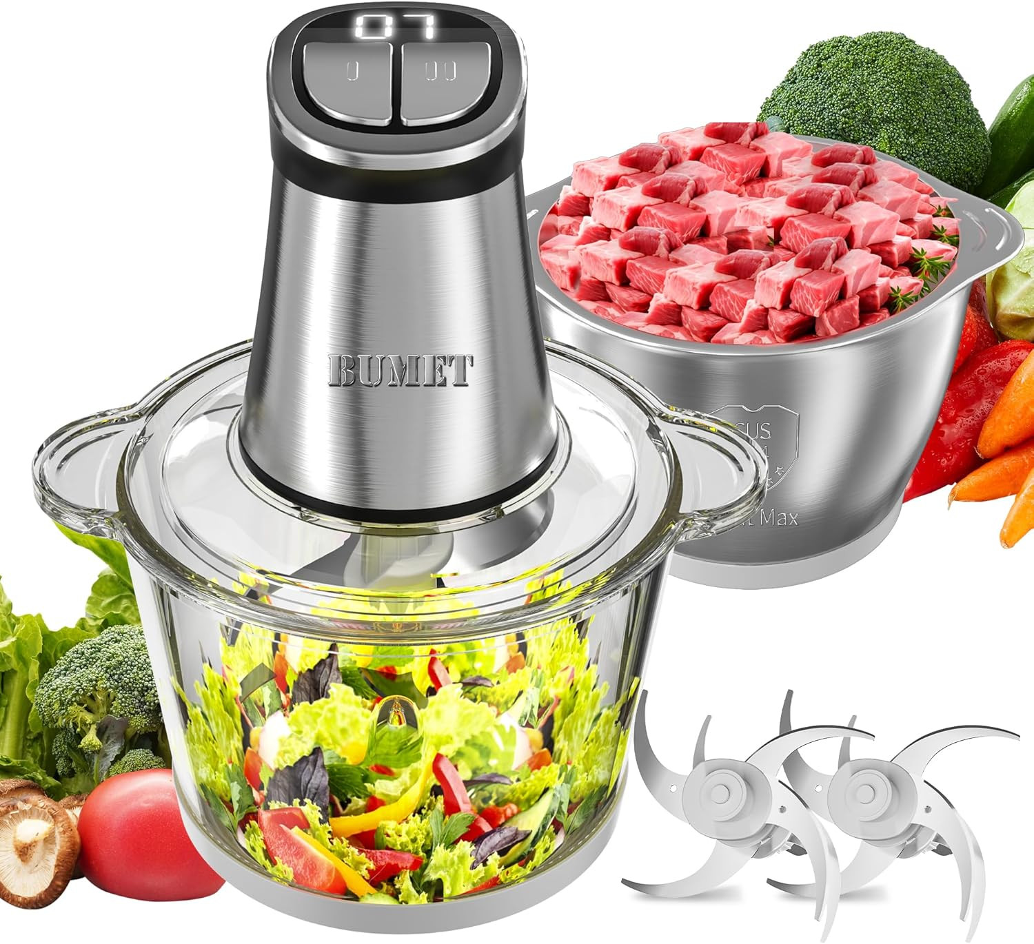 Procesador de alimentos eléctrico 800W, picadora de carne, 12 tazas, 6 cuchillas