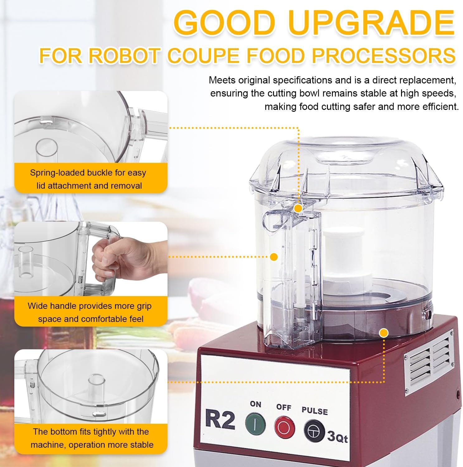 112203 Food Processor Cutter Bowl for Robot Coupe R2B Series 3 Quart Clear Bowls