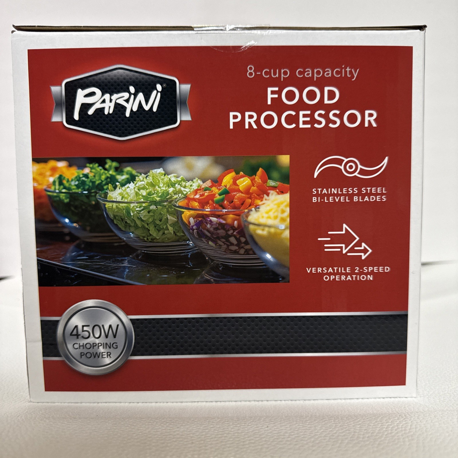NEW Parini Food Processor, 8 Cup 2 Speed 450w, BPA free, Stainless-Steel Blades