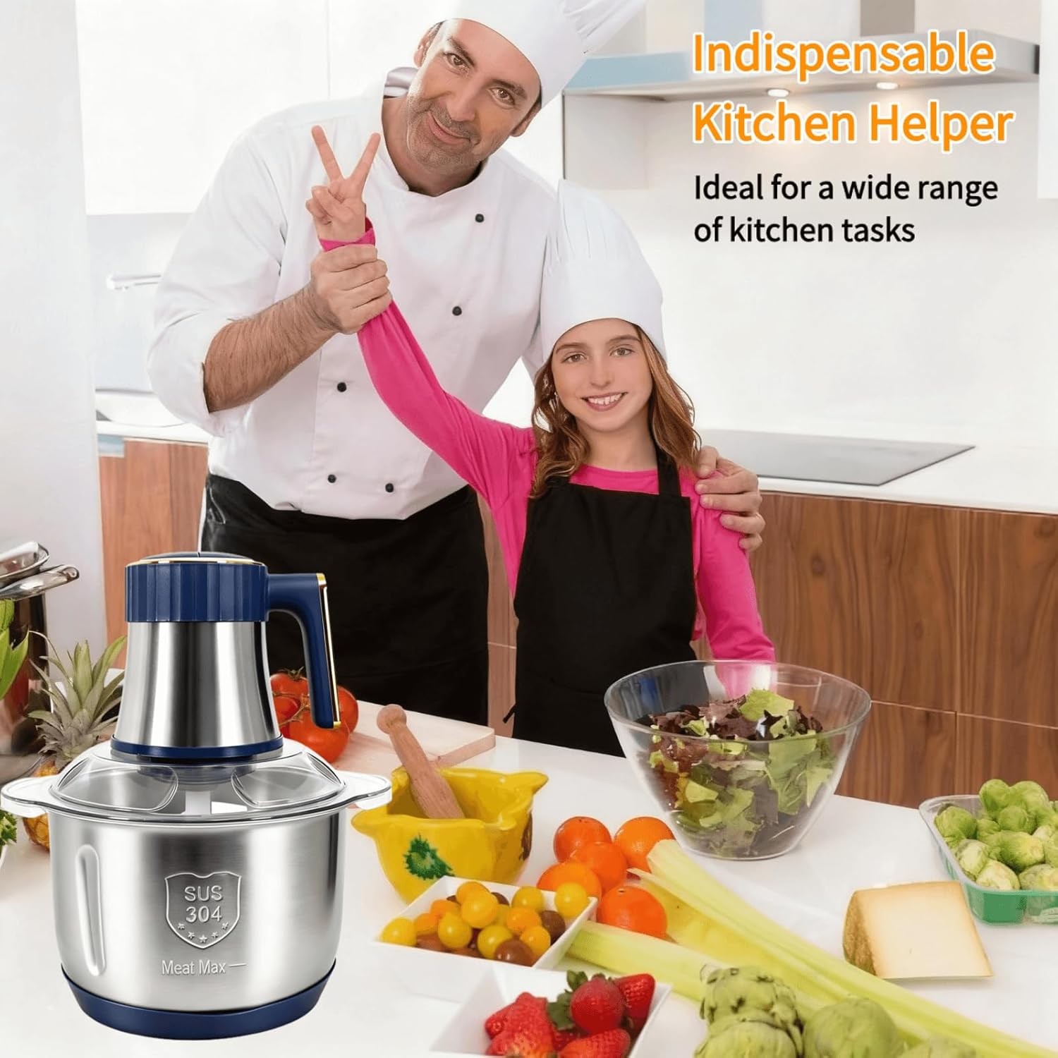 500W Electric Food Vege Chopper Food Processor Kitchen Meat Grinder Mixer 5L US