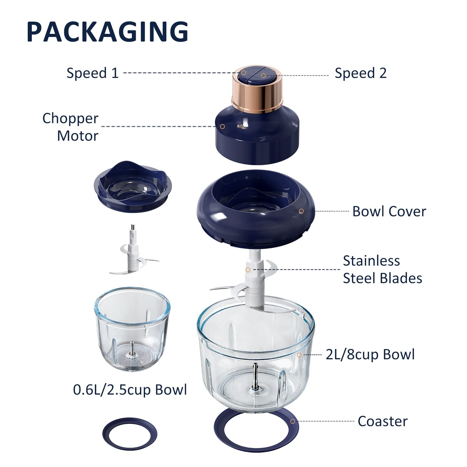 Food Processor, Electric Food Chopper with 2 Glass Bowls (8 Cup+2.5 Cup), 400…