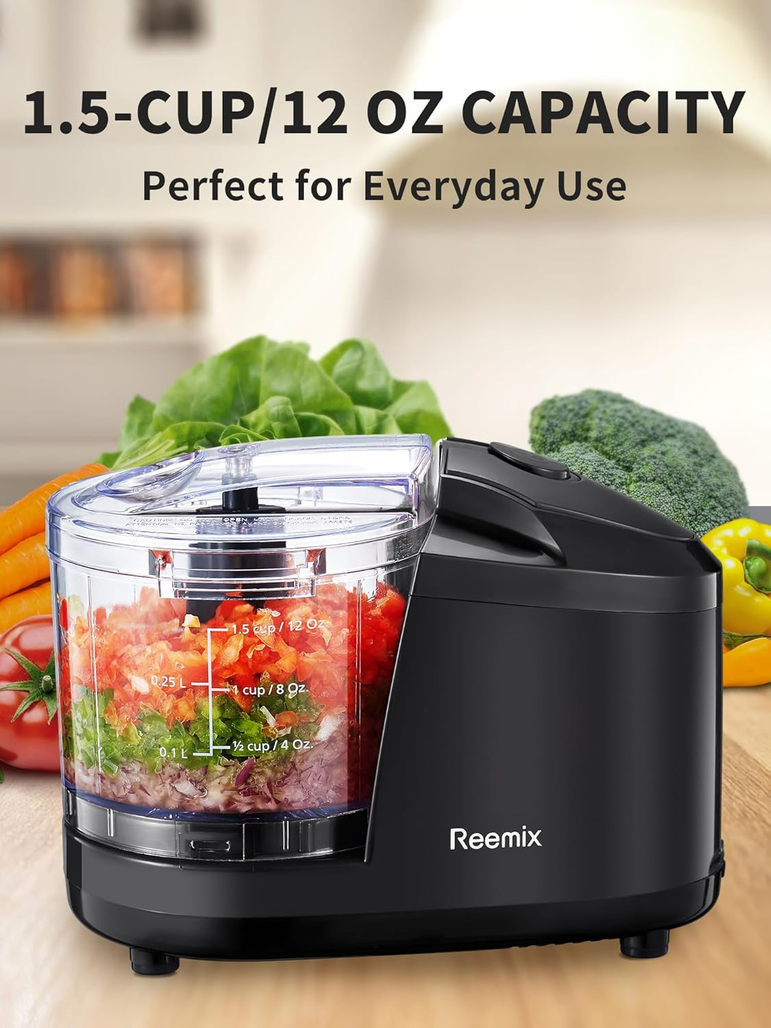 1.5-Cup One-Touch Electric Food Chopper, 100W Mini Food Processor Meat Grinder,