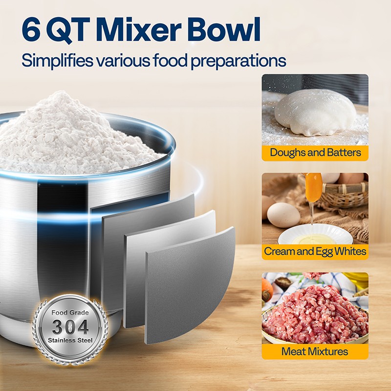 3In1 Food Stand Mixer Stainless Steel Bowl Meat Grinder Blender 6QT 6 Speed