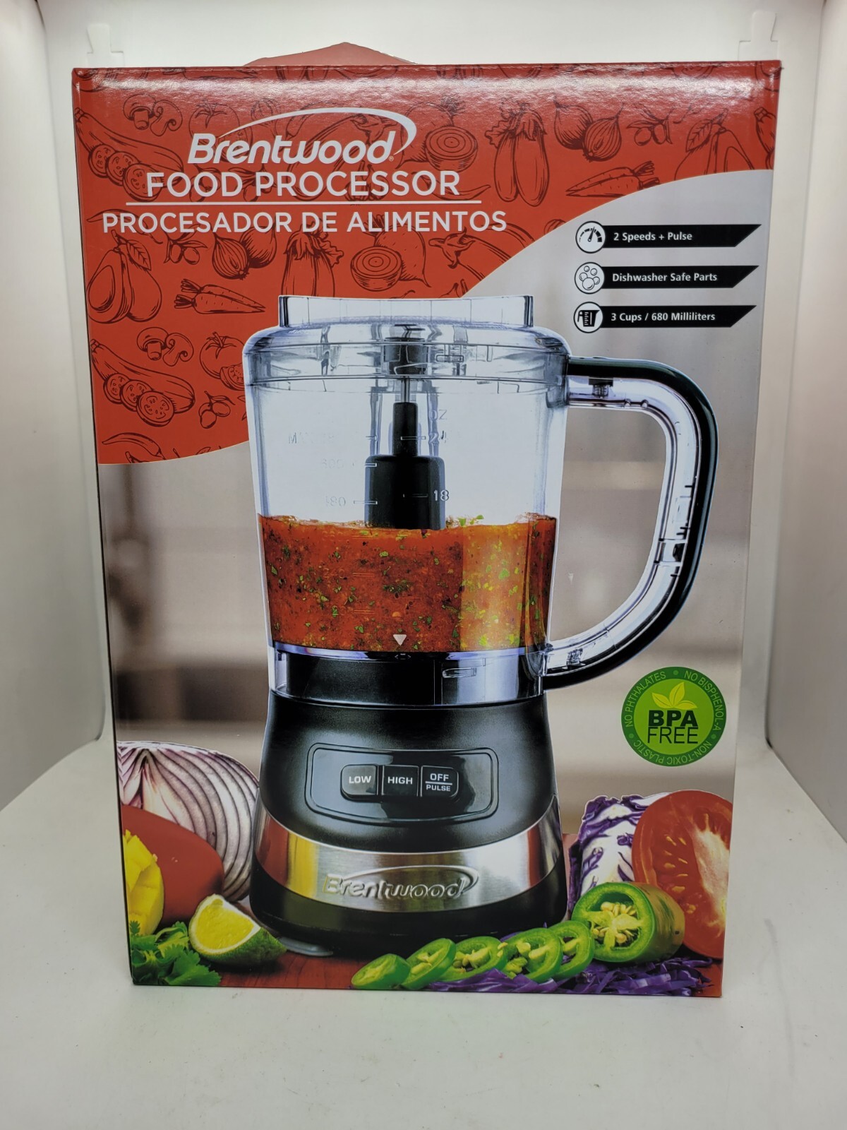 Food Processor Black Brentwood 3 Cup 200W Stainless Steel Blades Dishwasher Safe