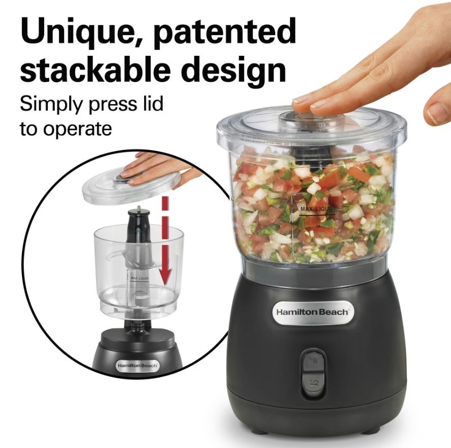 Hamilton Beach Stack & Press 2 Speed Food Chopper & Mini Food Processor, 3-Cup