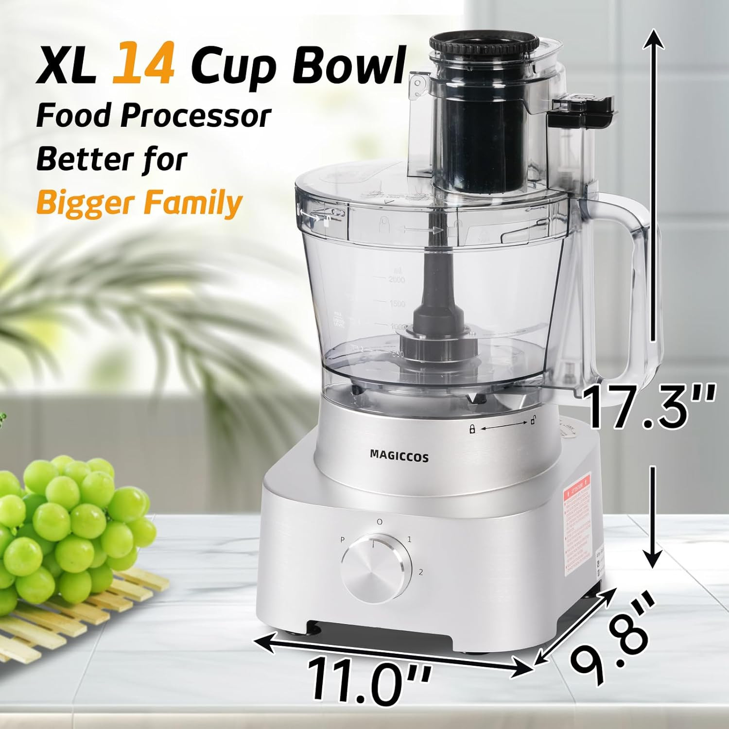14-Cup Food Processor with XL Bowl & Powerful 800W Motor for Chopping & Slicing