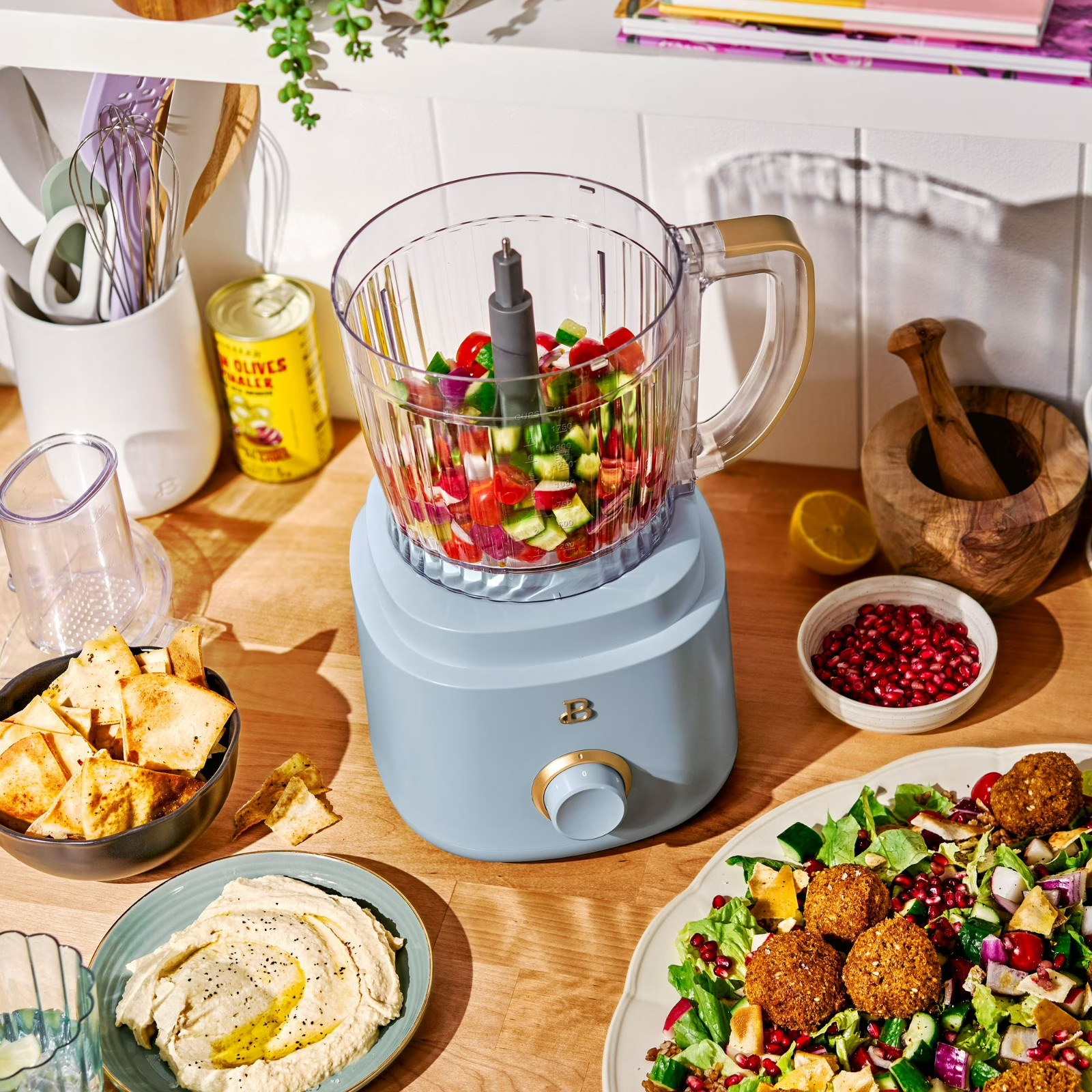 FREE SHIPPING! Beautiful 10-Cup Food Processor with Accessories, Cornflower Blue