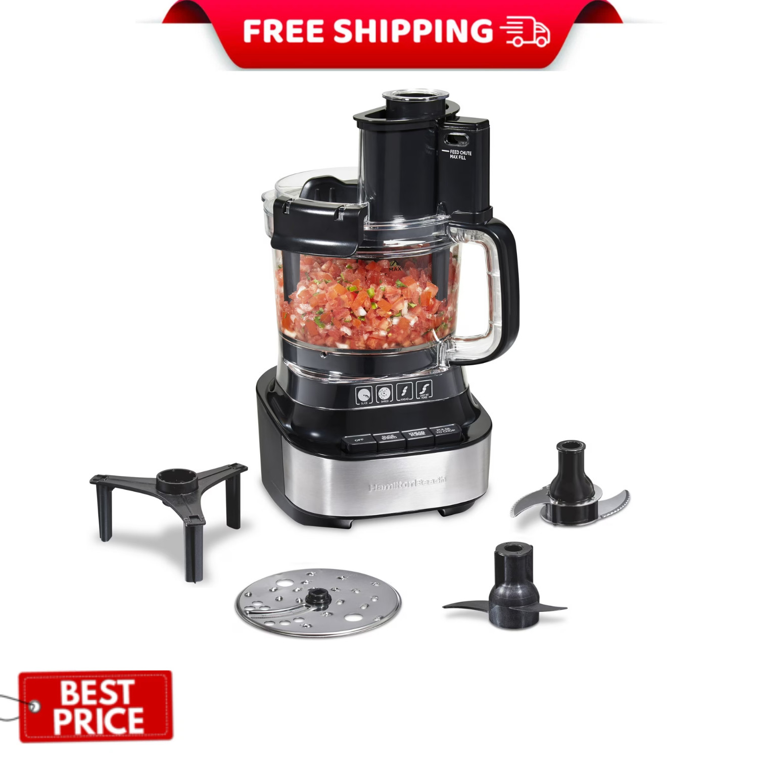 Hamilton Beach 10 Cup Food Processor Stack Snap Design Large Chute Black