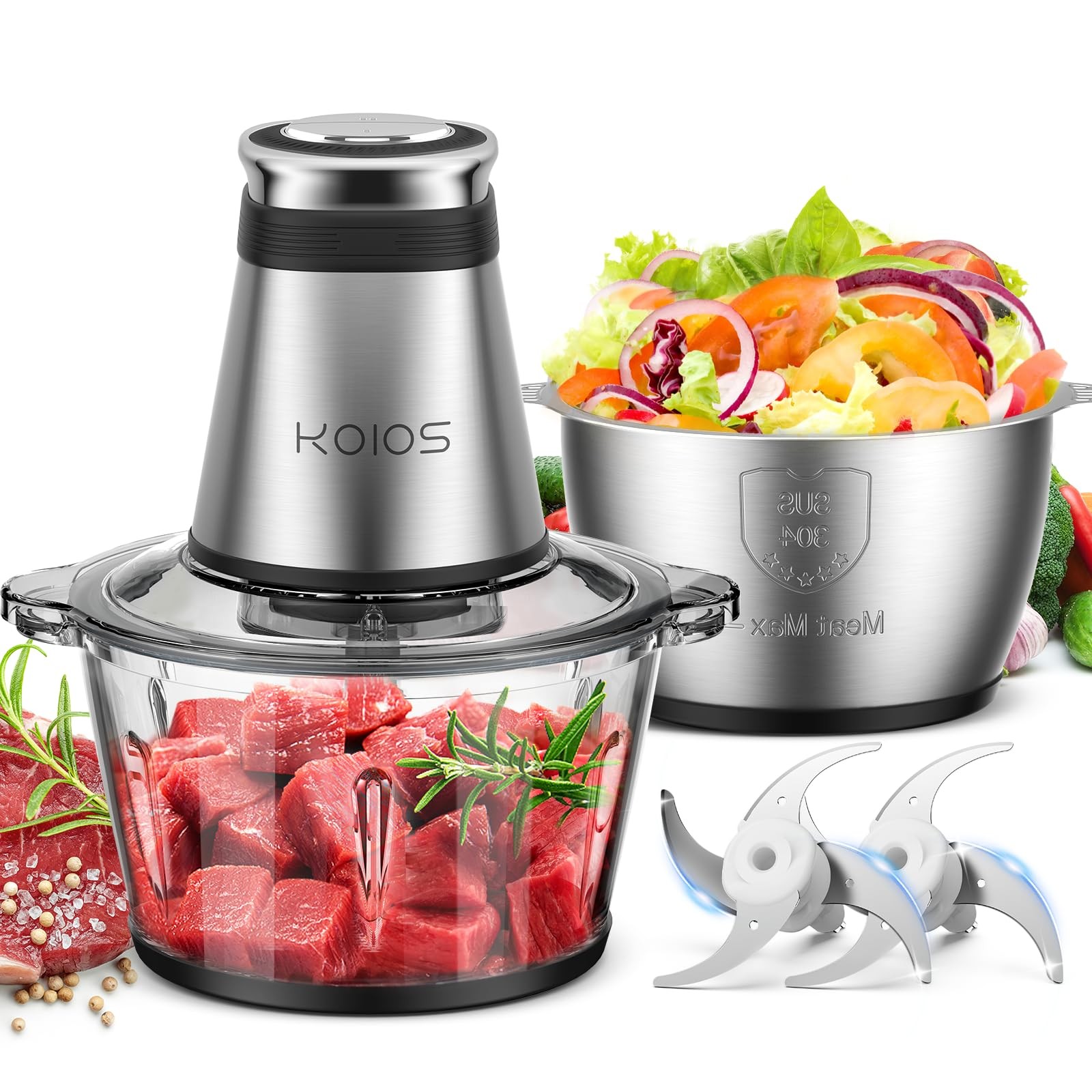 Food Processor, 500W Electric Food Chopper with 2 Bowls (8 Cup+8 Cup) & 2 Bi-…