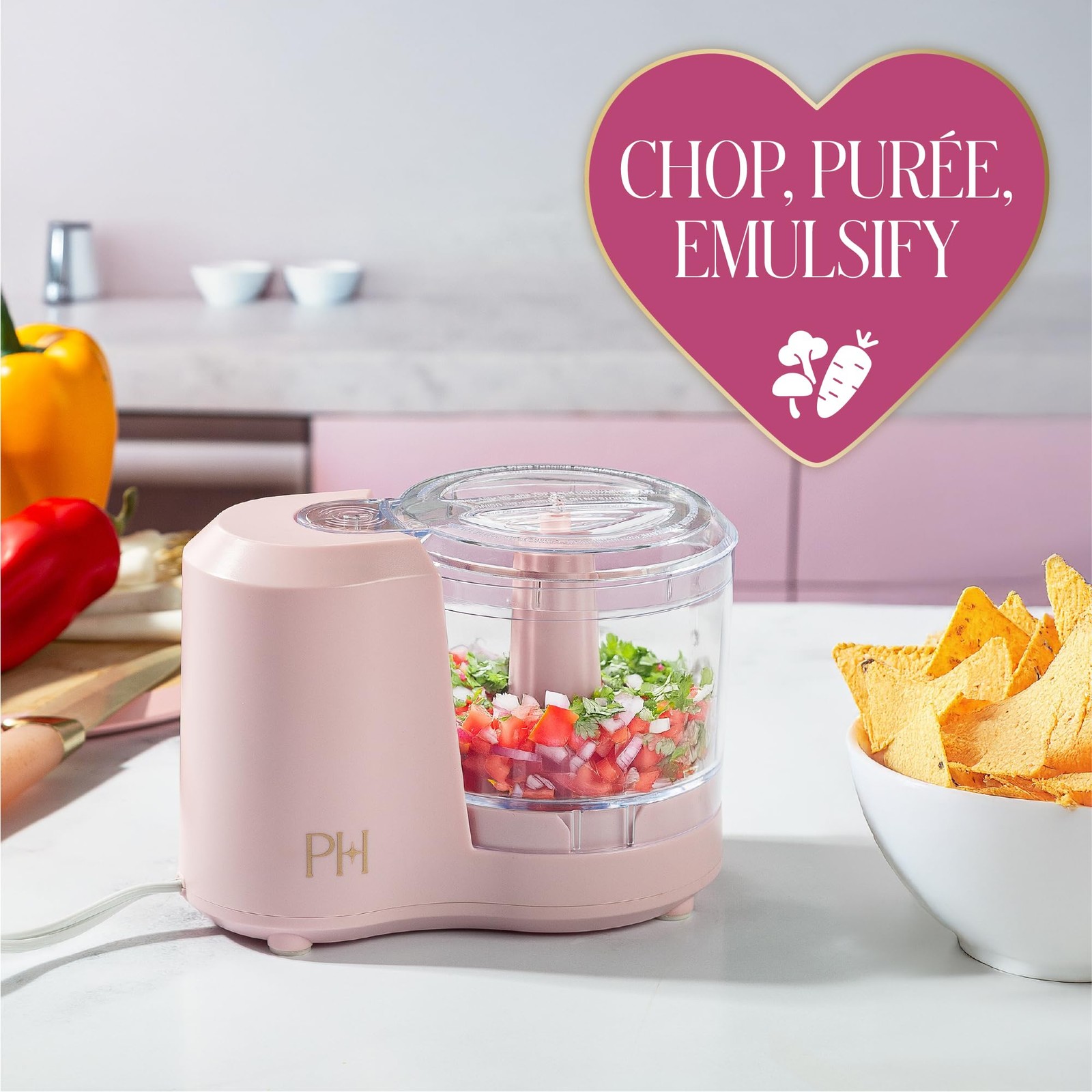 Paris Hilton 1.5-Cup Food Chopper, Stainless Steel Blade With One-Touch Pulse Co