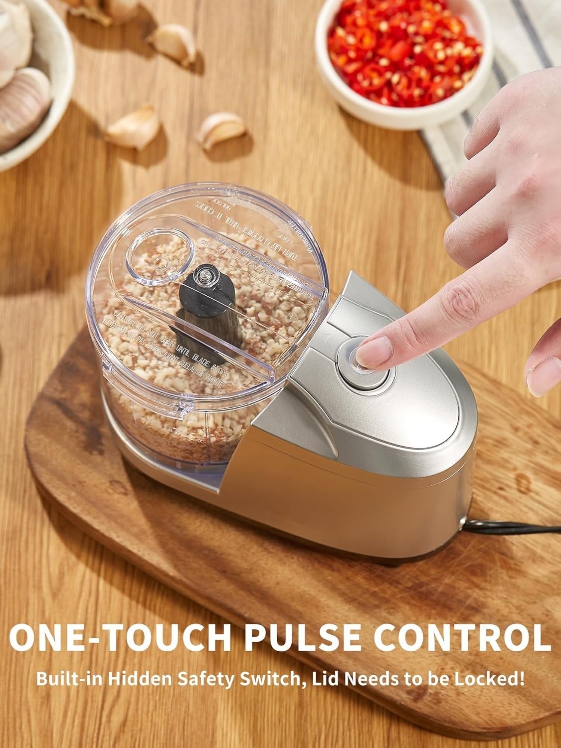Picadora eléctrica de alimentos de 1,5 tazas con función de un solo toque, 100 W