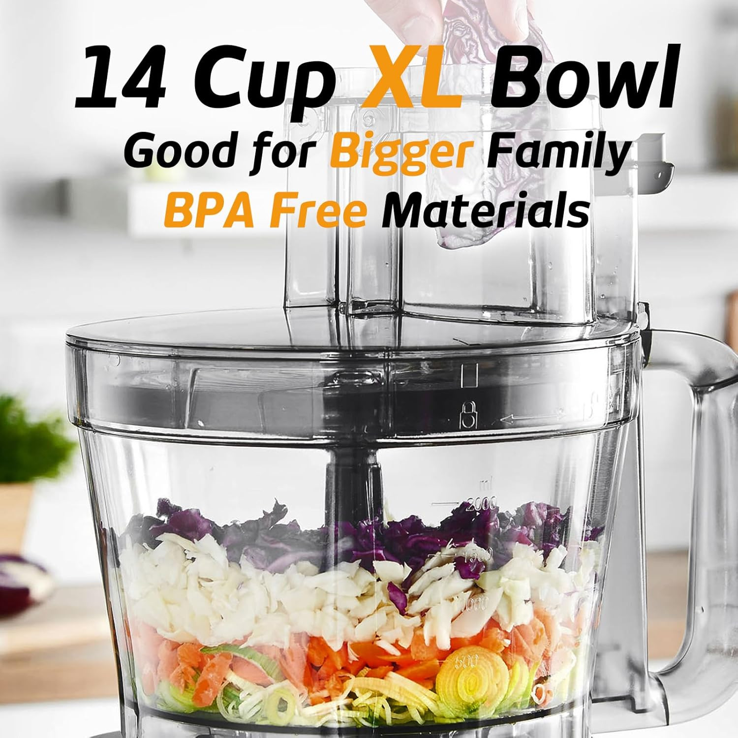 14-Cup Food Processor with XL Bowl & Powerful 800W Motor for Chopping & Slicing