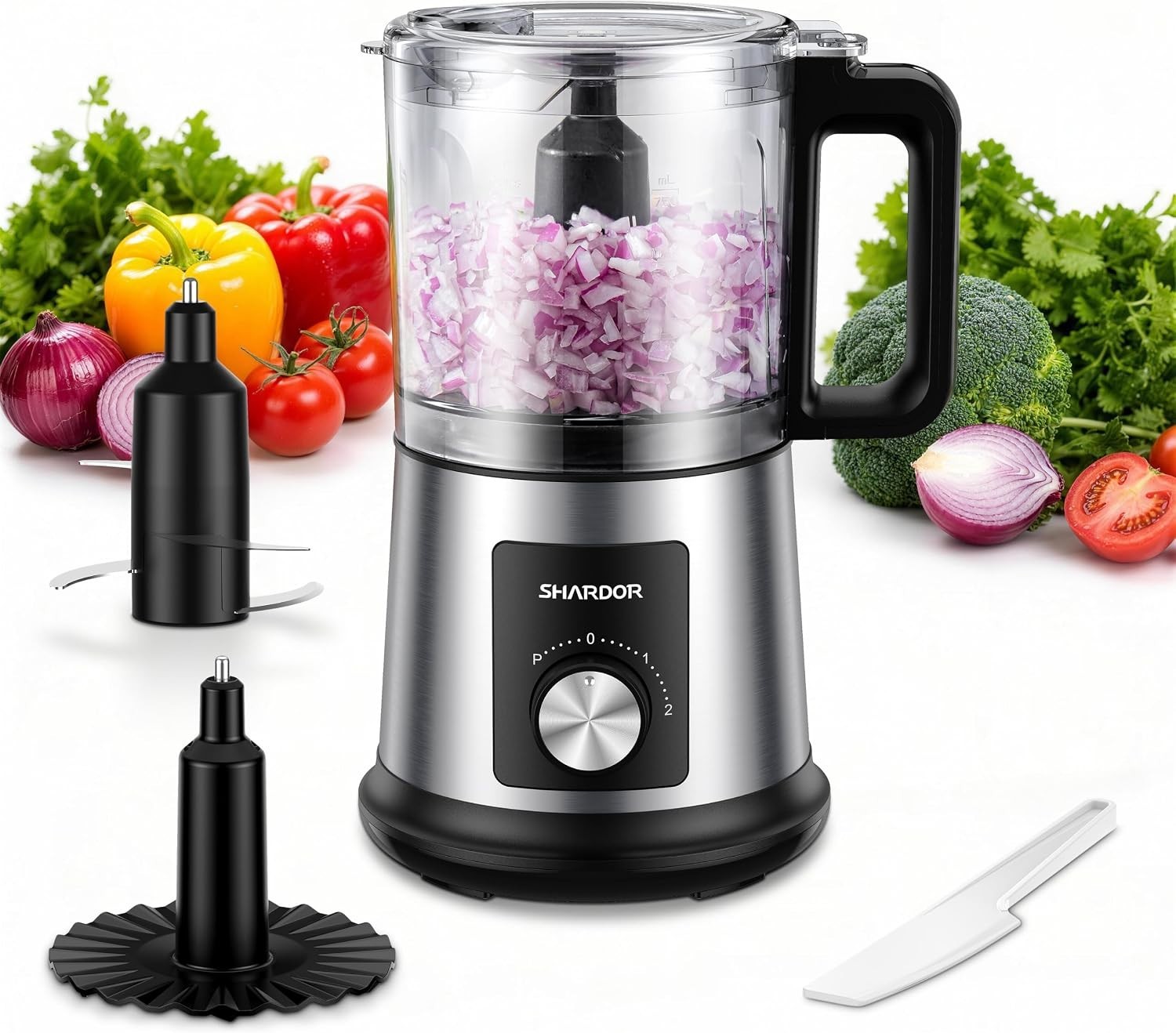 SHARDOR 4 Cup Electric Food Processor Chopper 400W 3 Speed 4 Blade Whisk