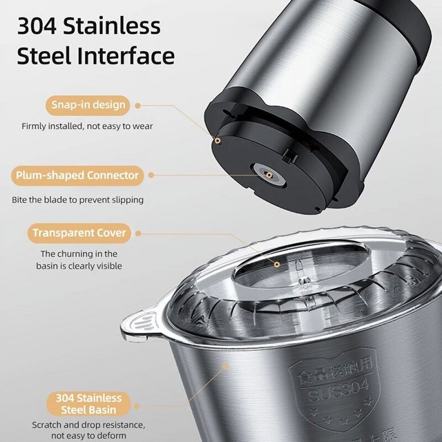 110V Electric Food Chopper Electric Stainless Steel Processor Meat Grinder Mixer