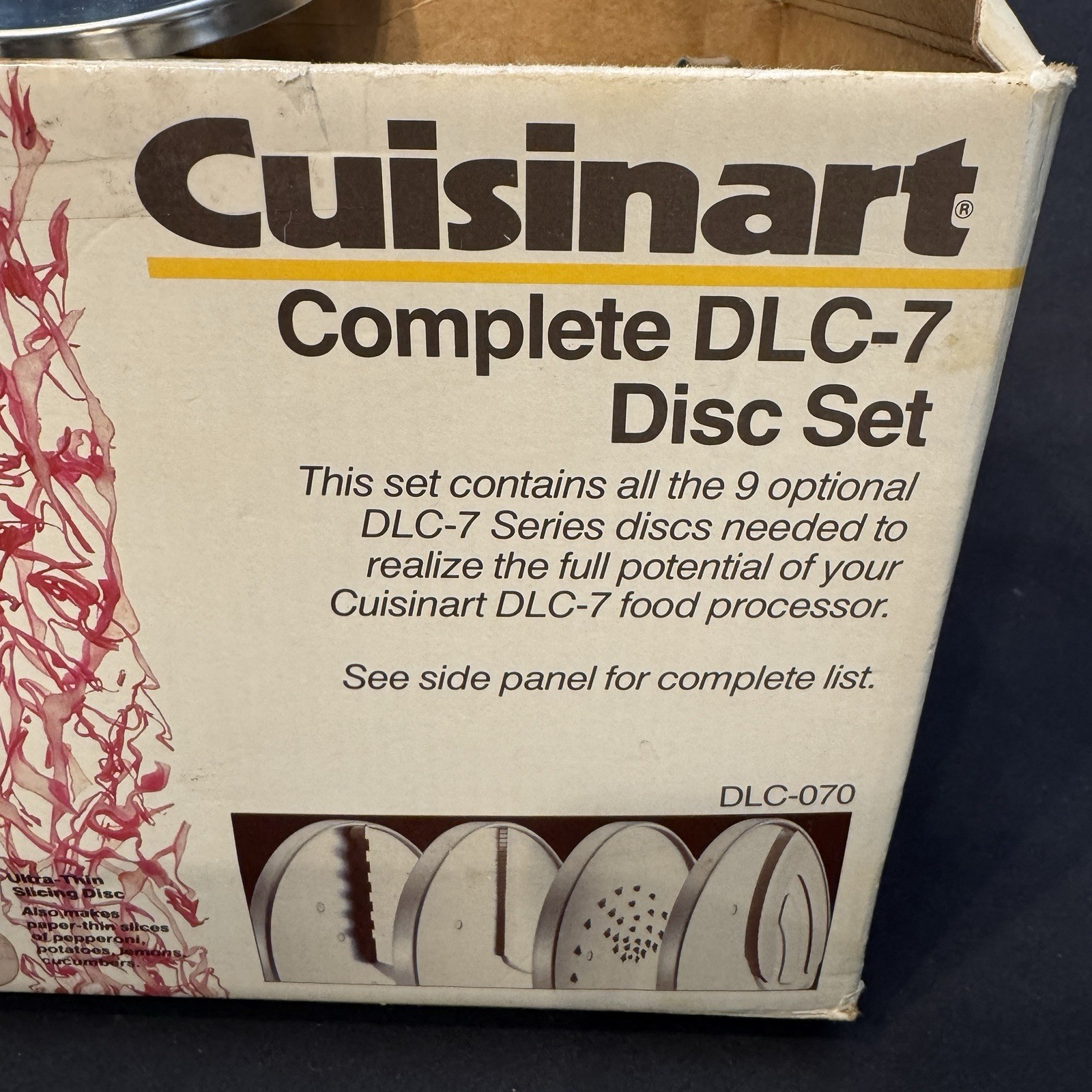 Complete Set of 9 Cuisinart DLC-7 Discs w/ original Box DLC-070 + 1 Extra Blade