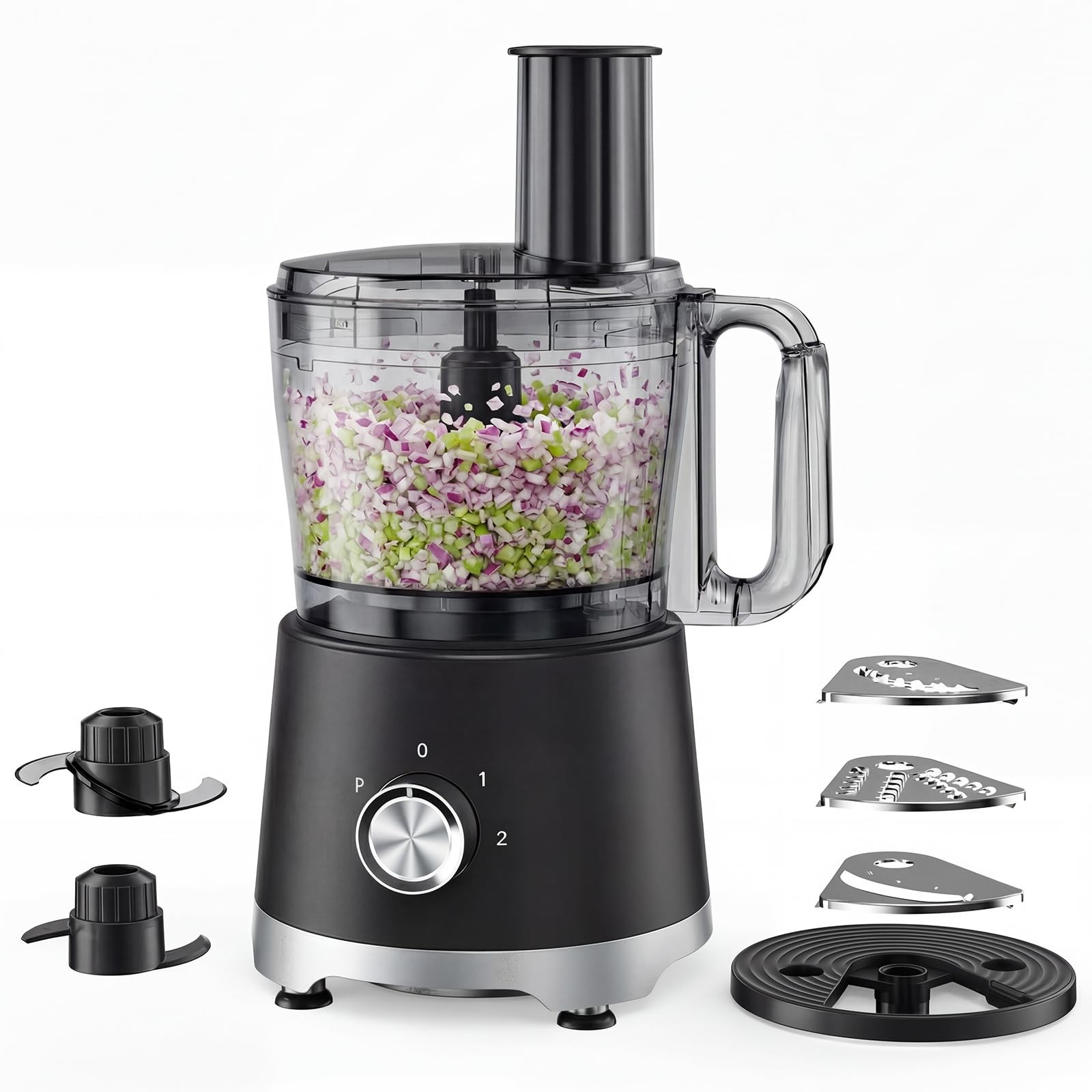 OLIXIS Food Processor 10.5 Cups, 600W Powerful Food processors with 5 Blades,…