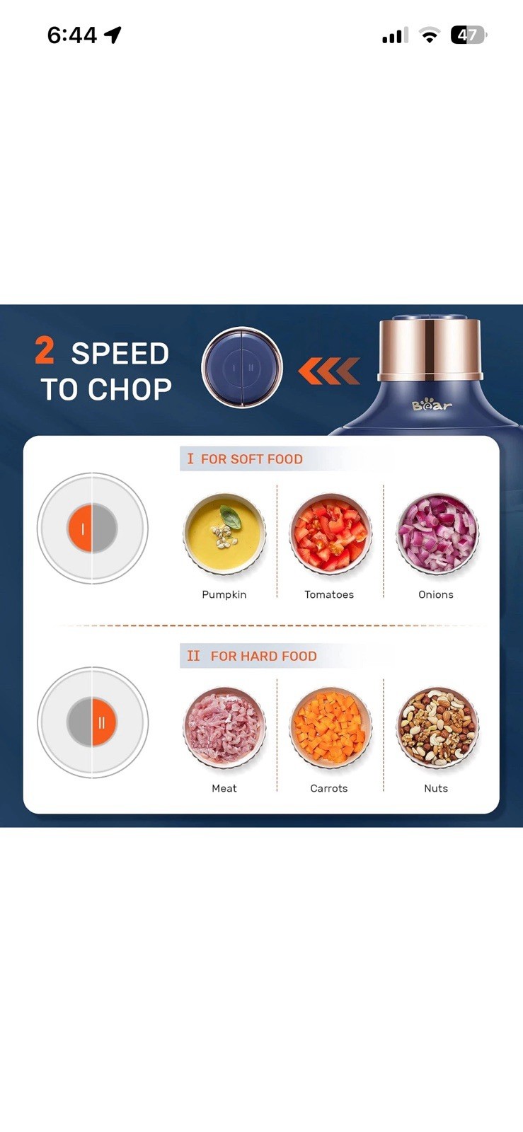 Bear Food Processor, Electric Food Chopper with 2 Glass Bowls (8 Cup+2.5 Cup),