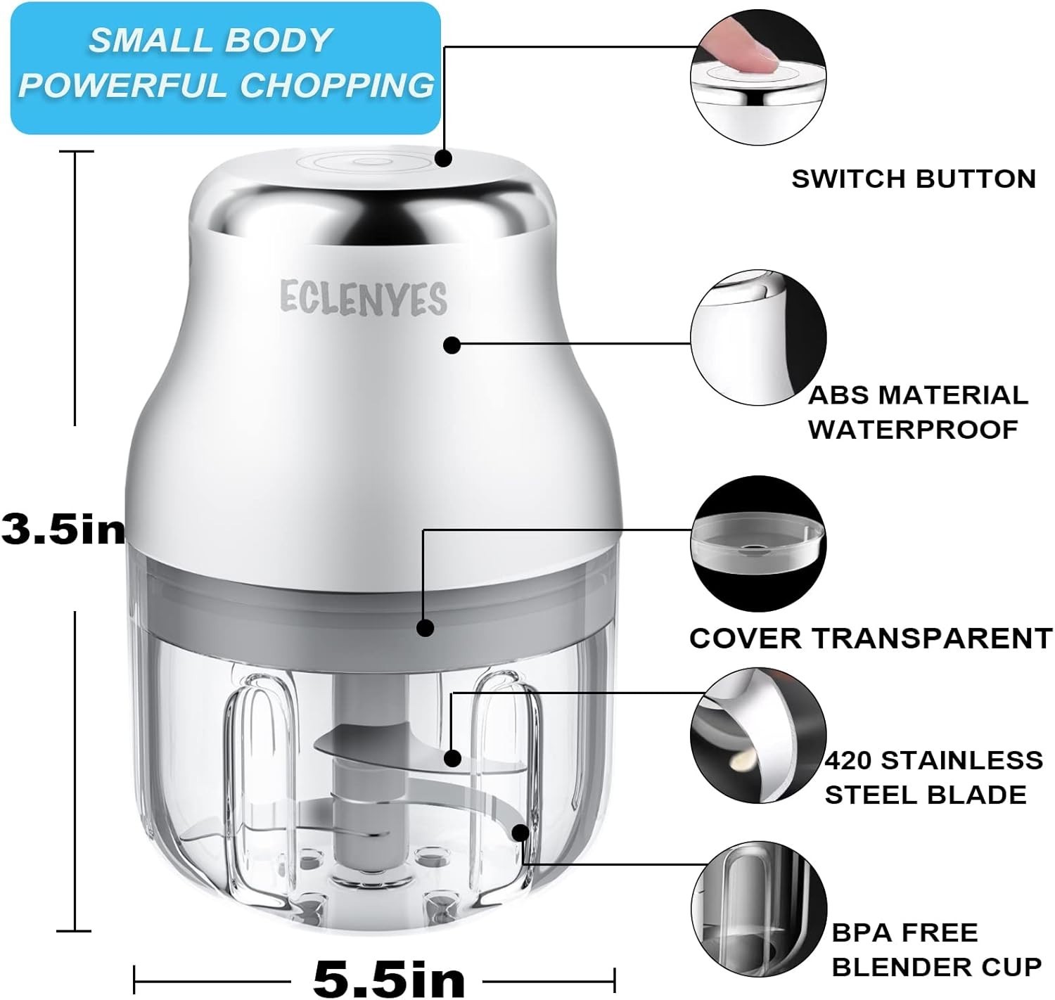 Portable Electric Garlic Crusher with Stainless Steel Blades – Easy to Clean