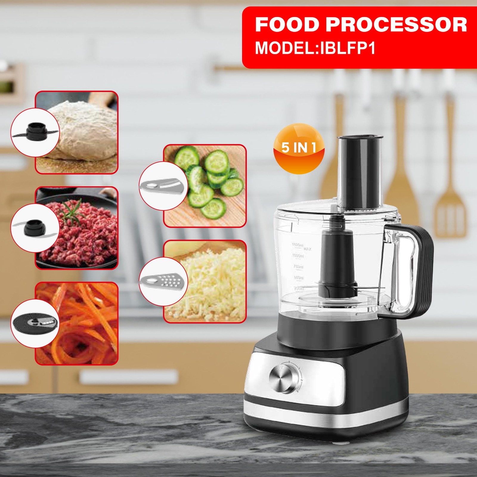Emb Ironblade Series 5-In-1 Food Processor 1.5L Bowl 4-Speed Control