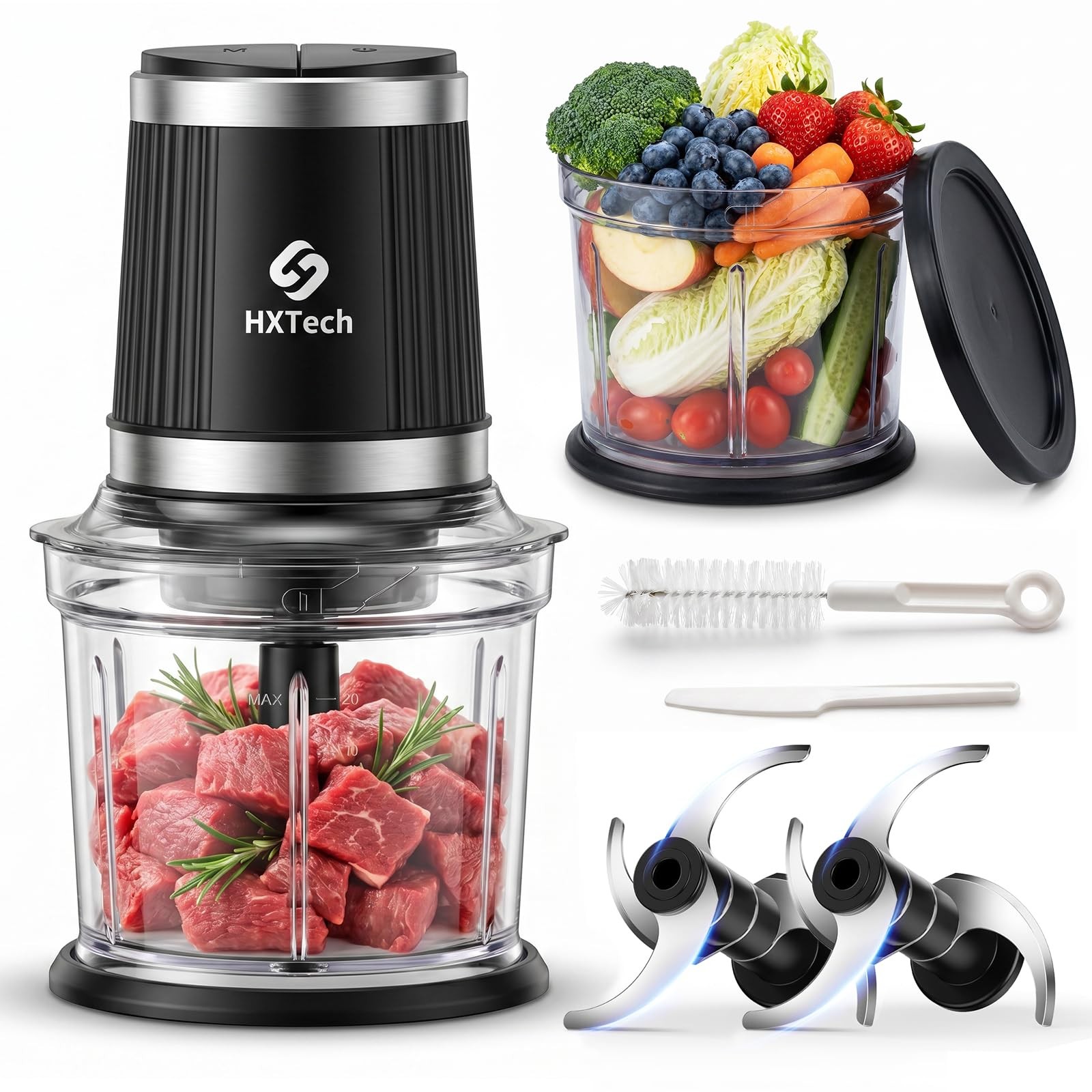Food Processor Set: 2-Speed Electric Food Chopper with 2 Bowls (4 Cup+4 Cup),…