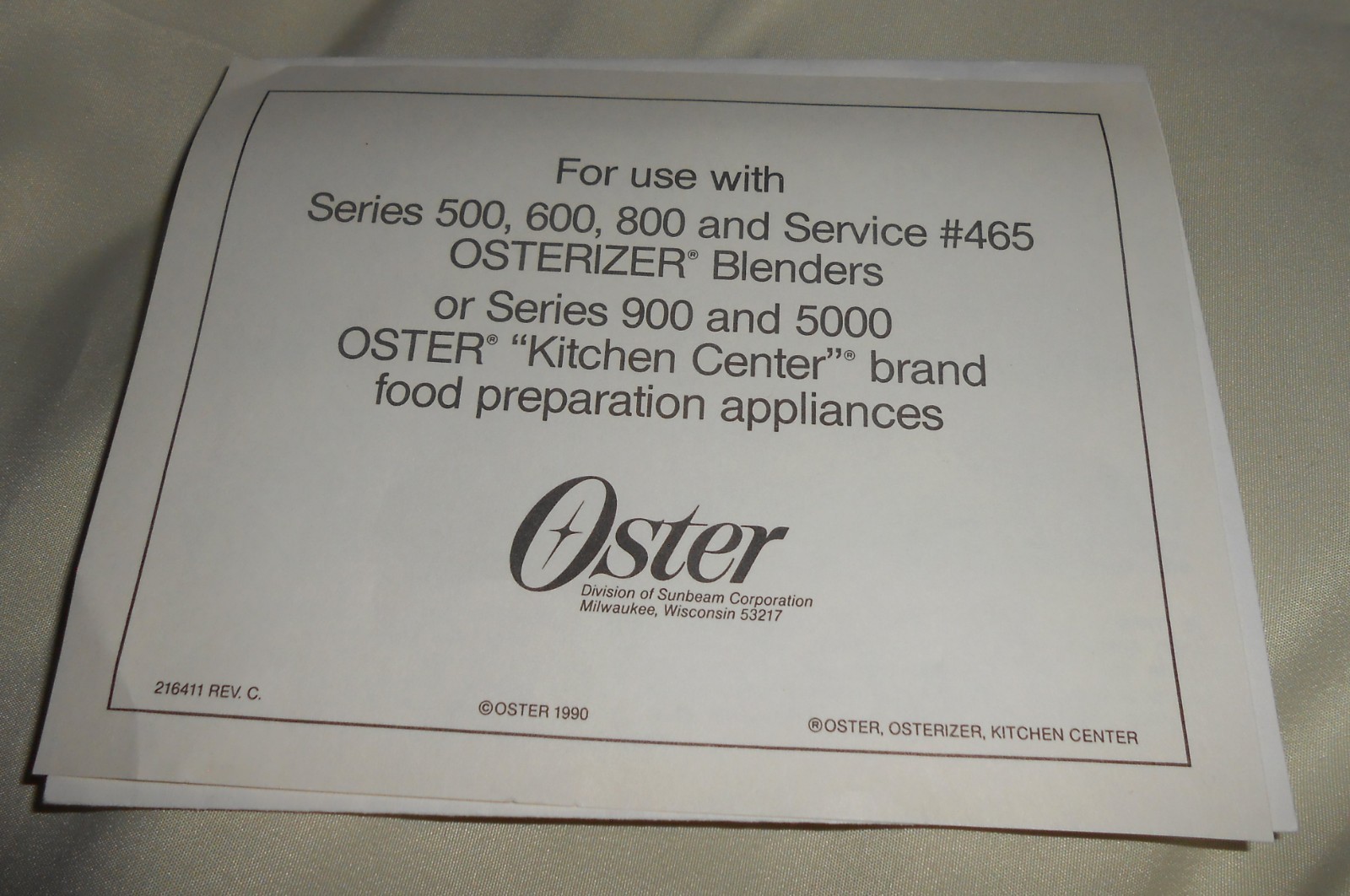 Oster Kitchen Center Food Processor Attachment Model 5900-20 From 1990