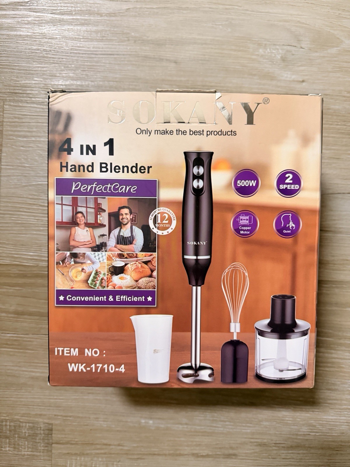 SOKANY 4-IN-1 Dishwasher Safe Hand Blender 110V, 50/60HZ, 500W, (Model WK 17104)