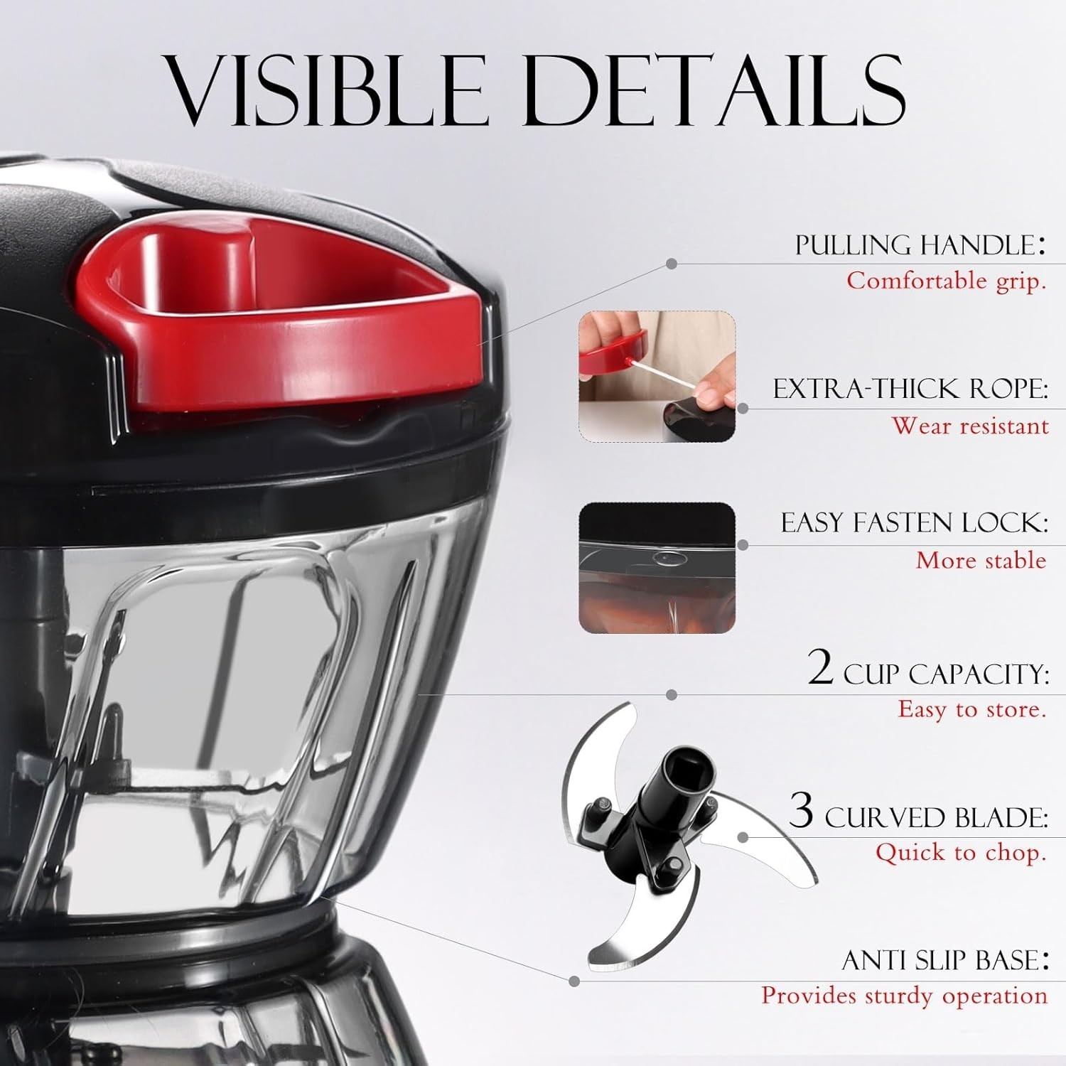 Durable Hand Pull String Food Processor – 500ml Vegetable & Garlic Chopper