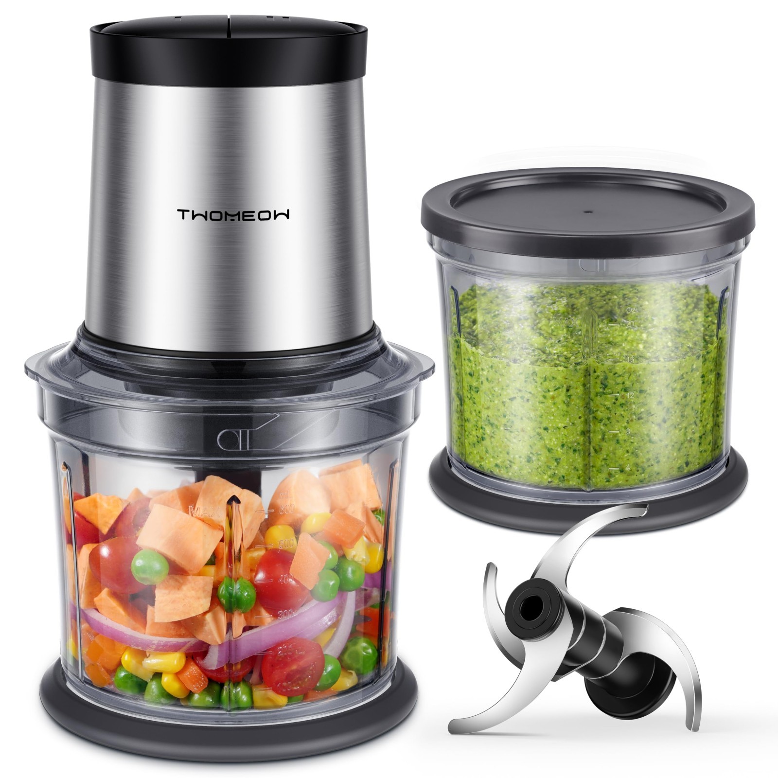 Compact 4-Cup Food Processor & Chopper, 2 Speed, 4 Blades for Meat, Veggies, Nut